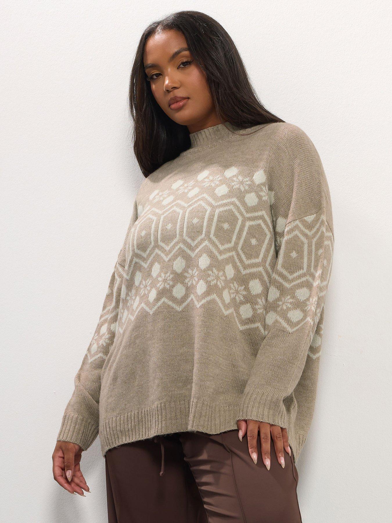 Yours Curve Fairisle Tunic Jumper - Natural