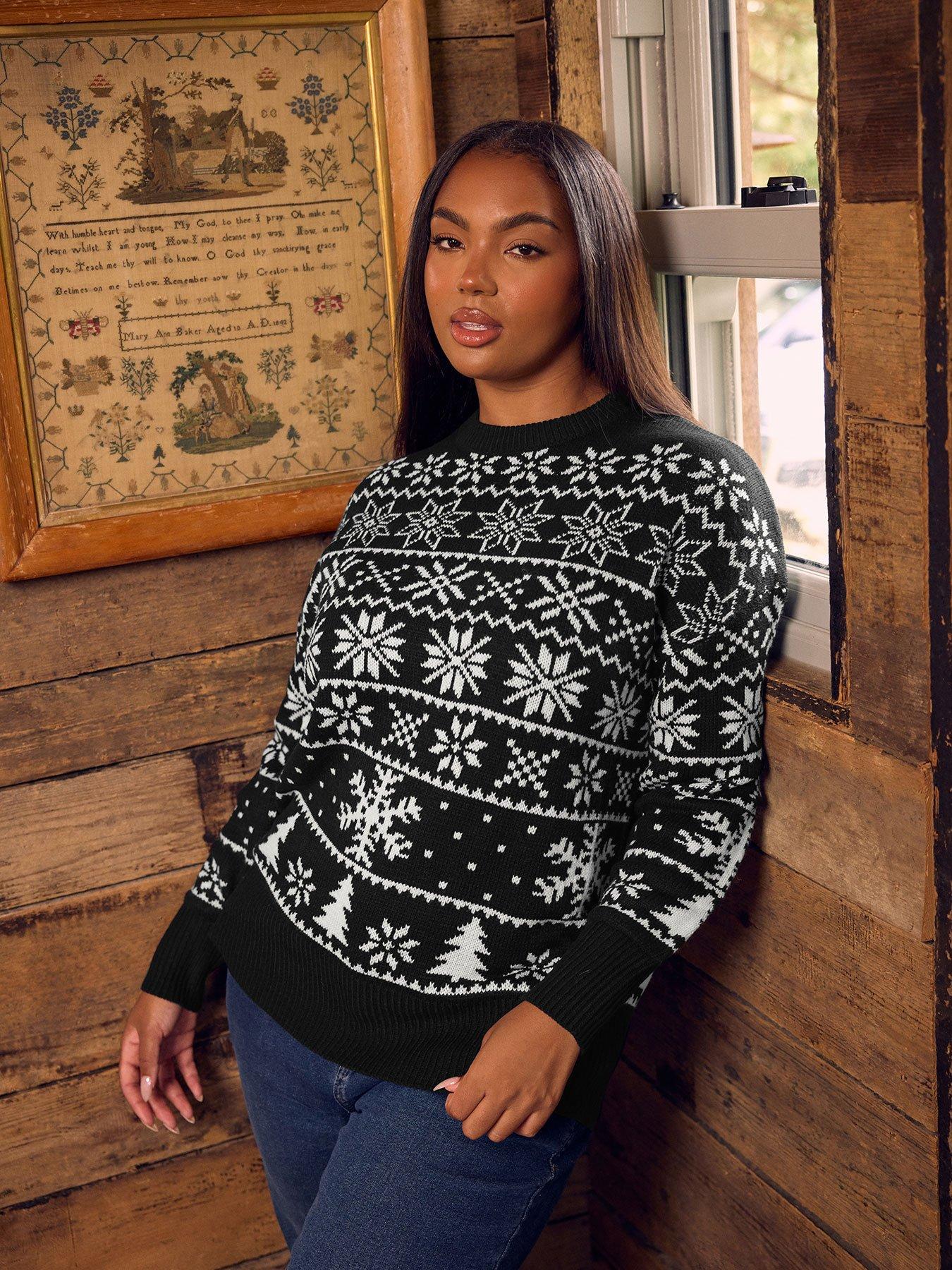 Image 1 of 4 of Yours Curve Snowflake Fairisle Jumper - Black