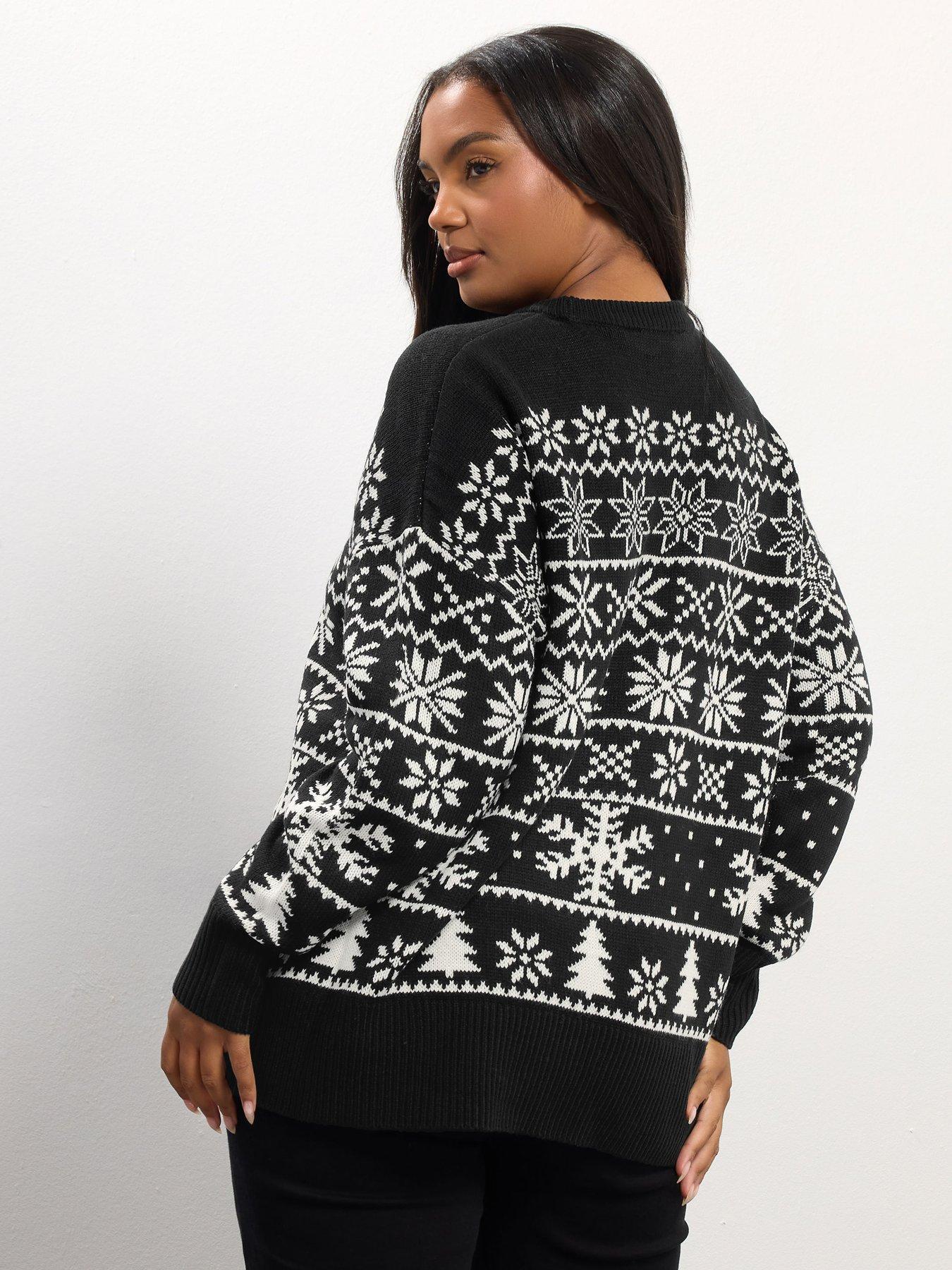 Image 2 of 4 of Yours Curve Snowflake Fairisle Jumper - Black