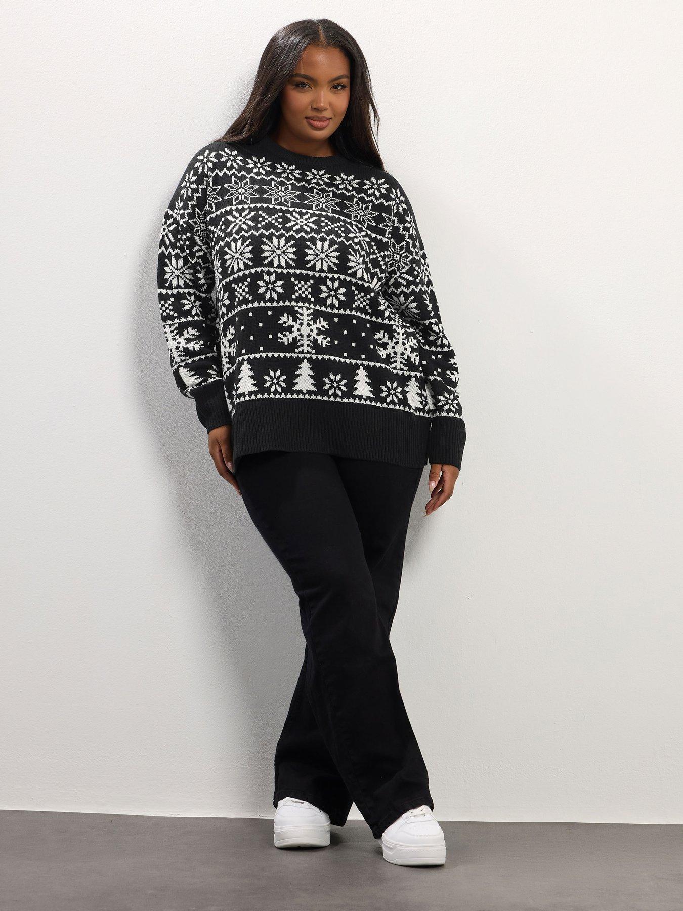 Image 3 of 4 of Yours Curve Snowflake Fairisle Jumper - Black
