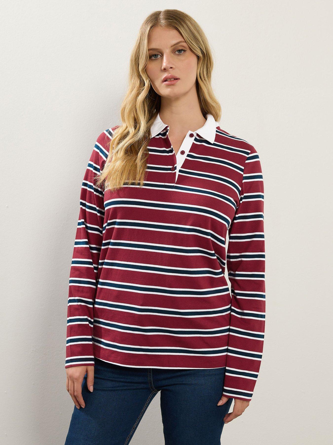Image 1 of 4 of Long Tall Sally Stripe Jersey Polo Top - Red