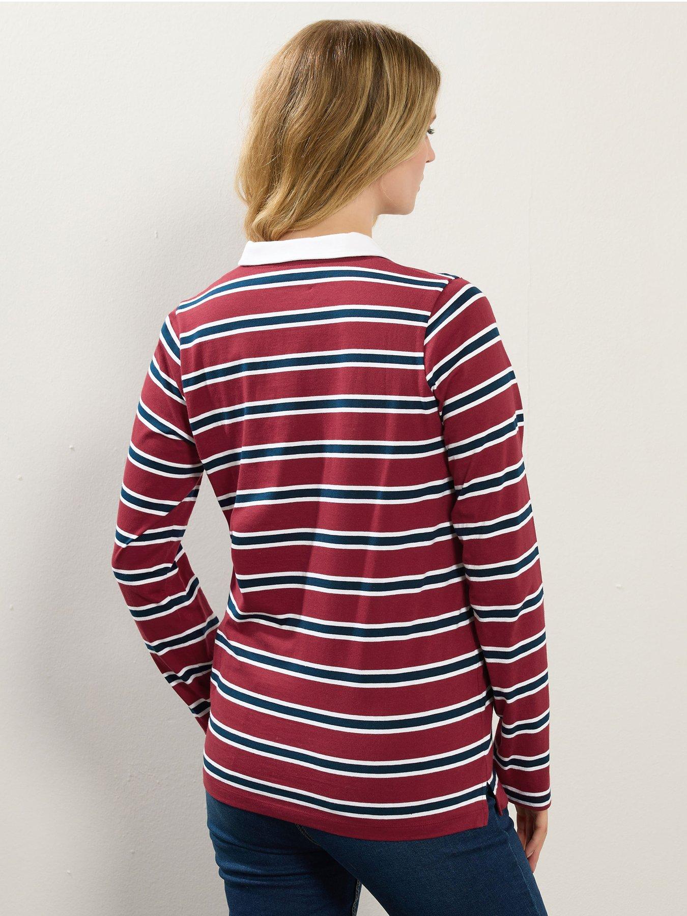 Image 2 of 4 of Long Tall Sally Stripe Jersey Polo Top - Red