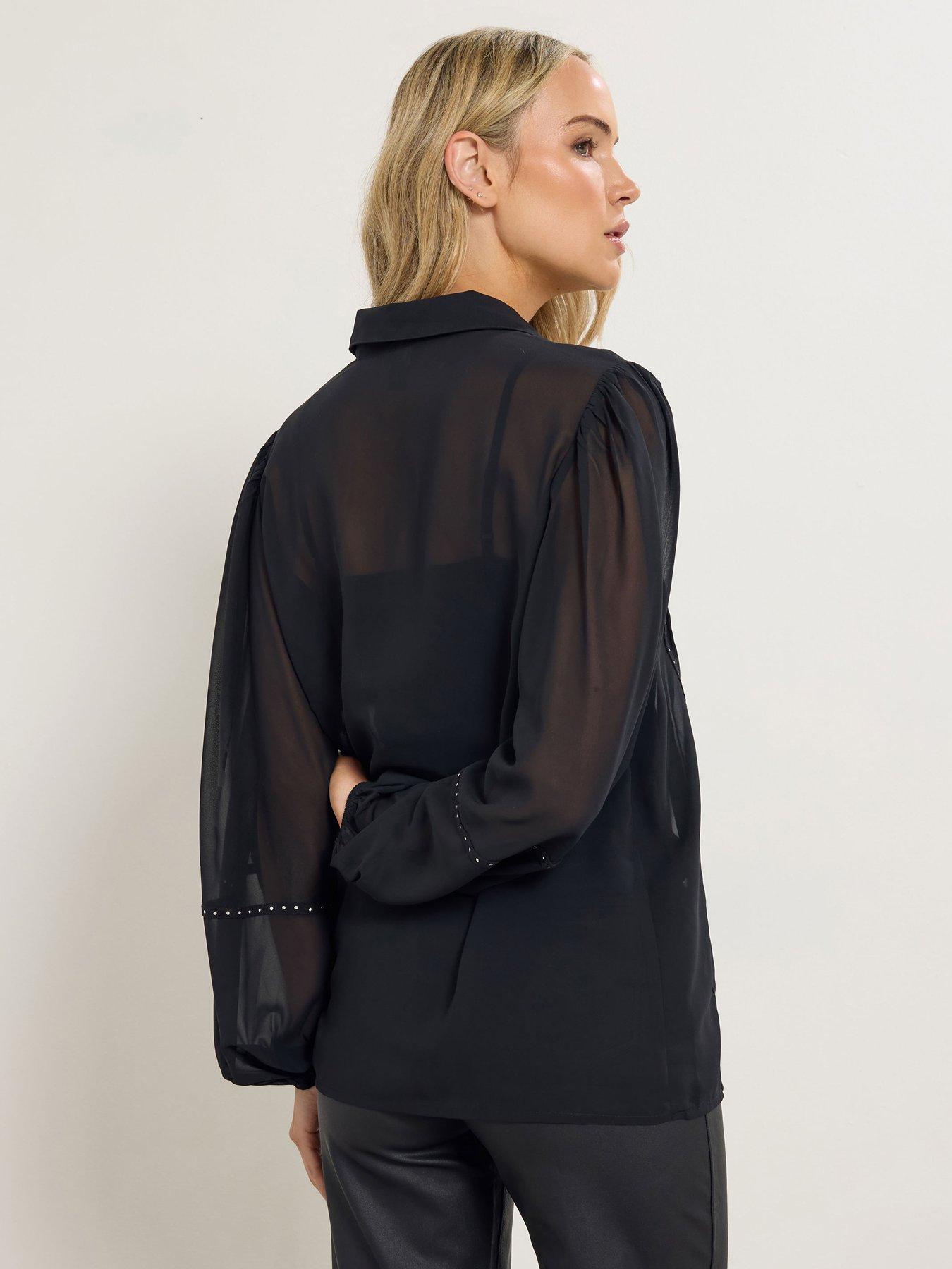  image of long-tall-sally-stud-georgette-shirt-black