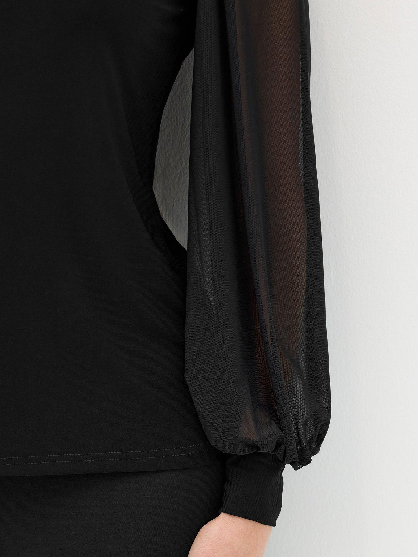 Image 4 of 4 of Long Tall Sally Square Neck Mesh Sleeve Top - Black
