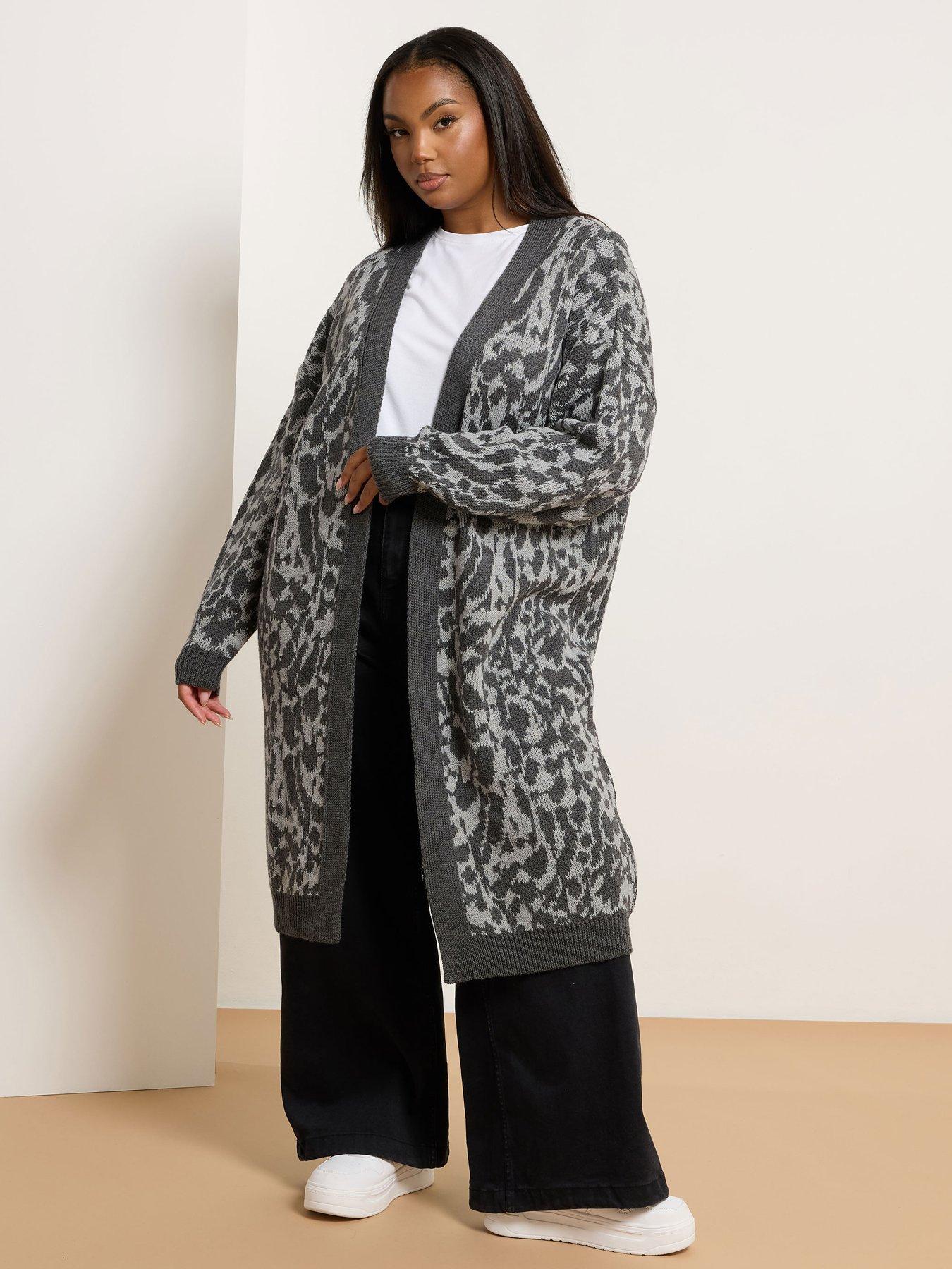 undefined Curve Midi Leopard Cardigan - Grey