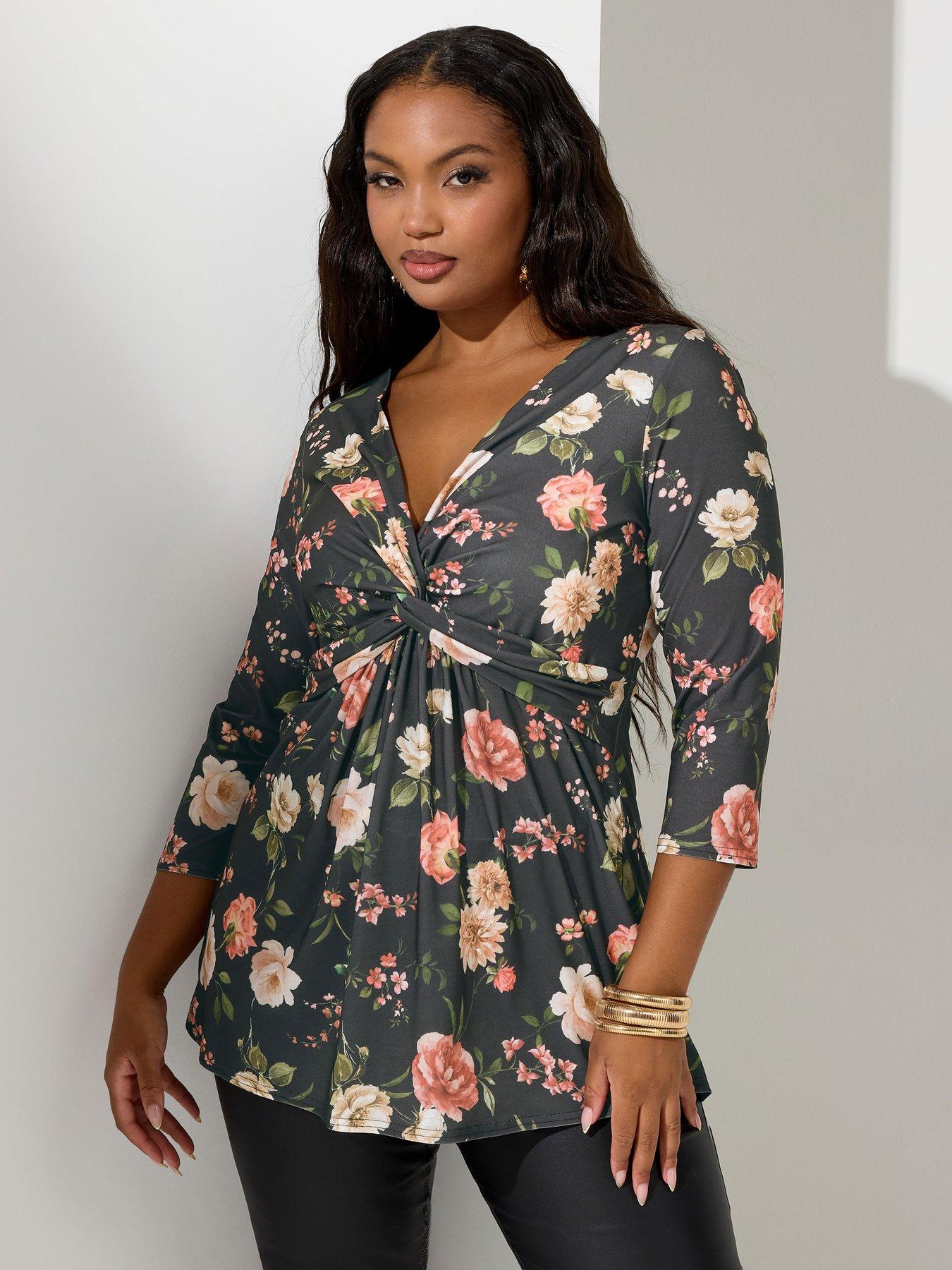 undefined Curve Floral Knot Front Top - Black