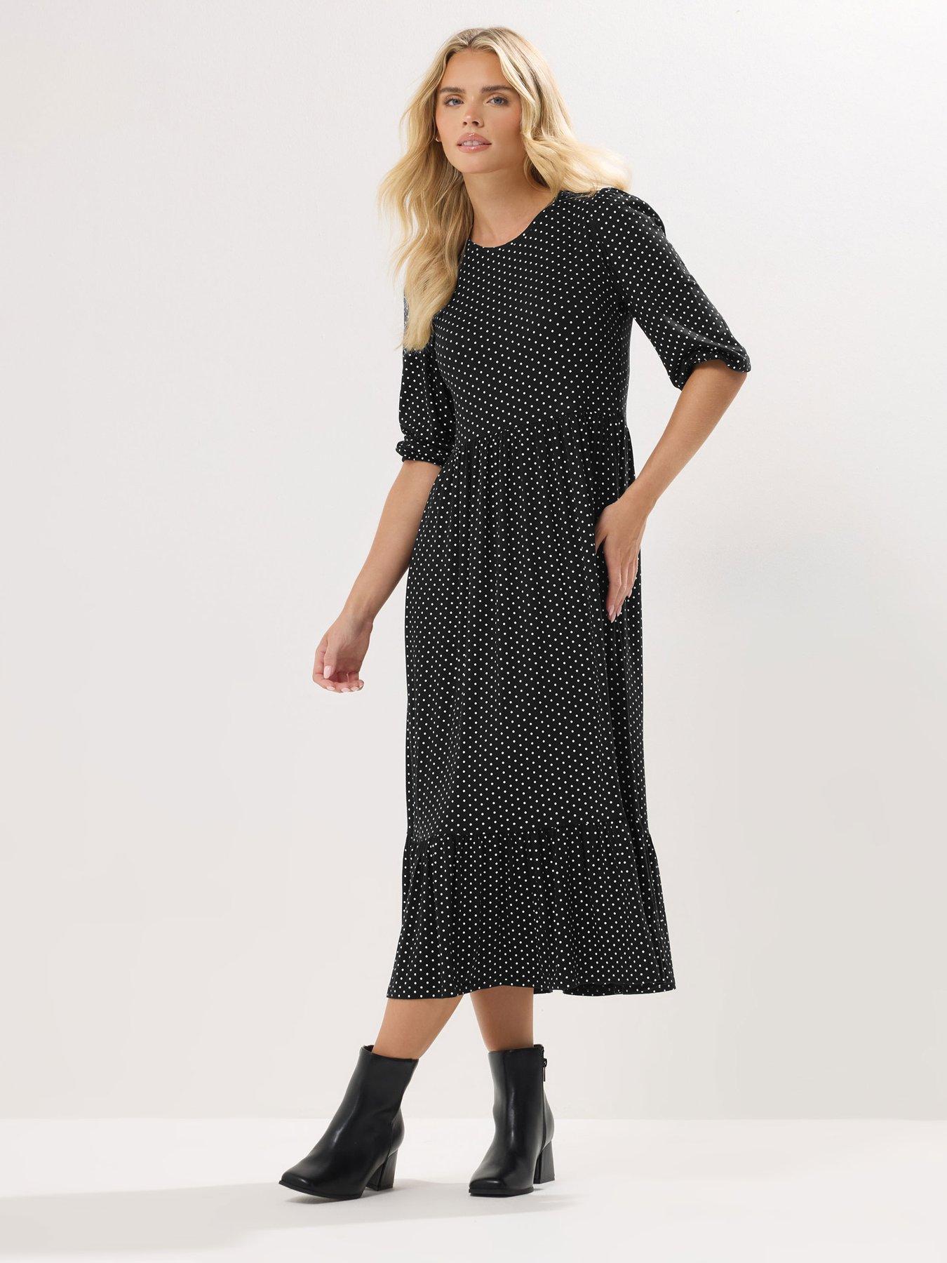 undefined Petite Spot Short Sleeve Midi Dress - Black