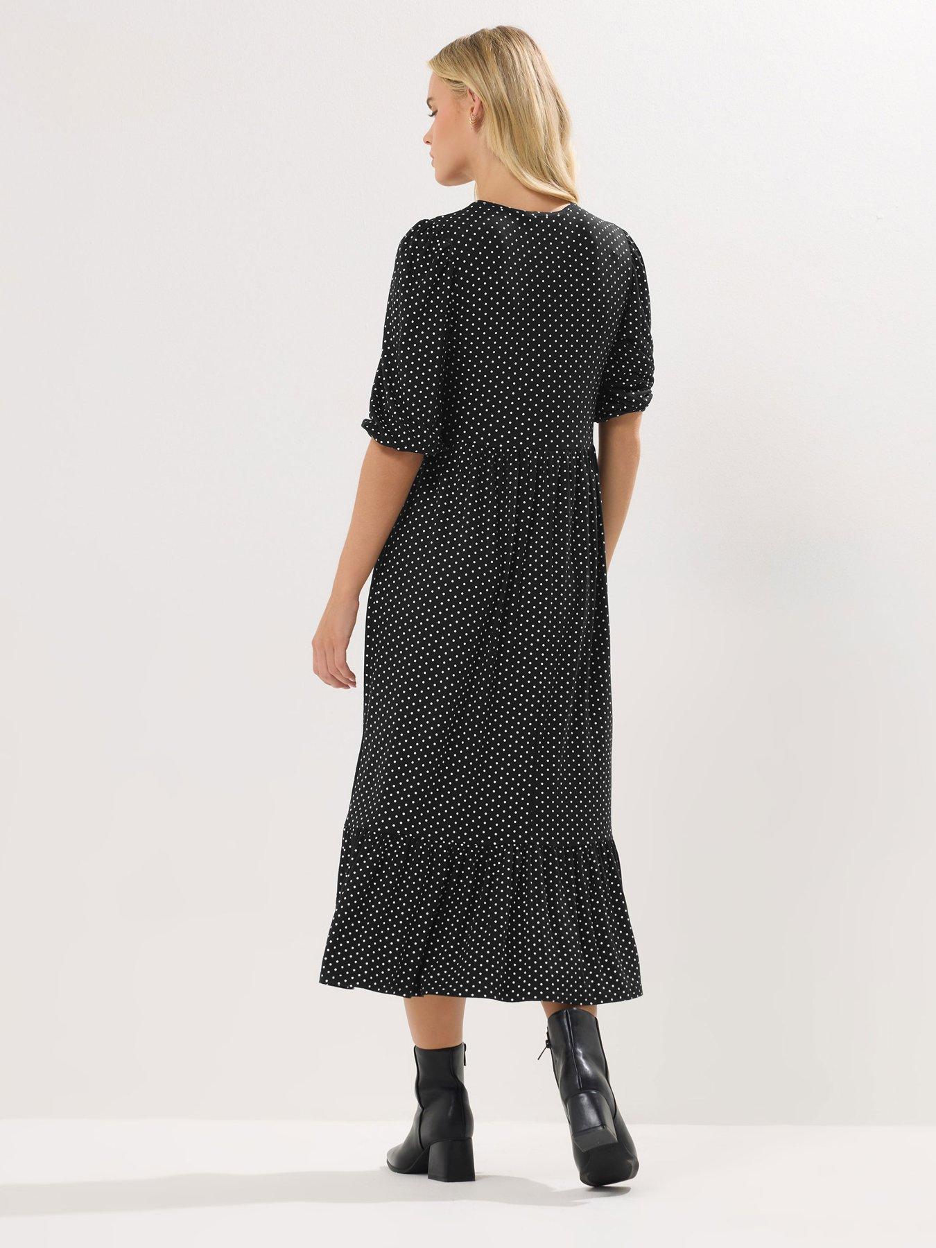 Image 2 of 4 of PixieGirl Petite Spot Short Sleeve Midi Dress - Black