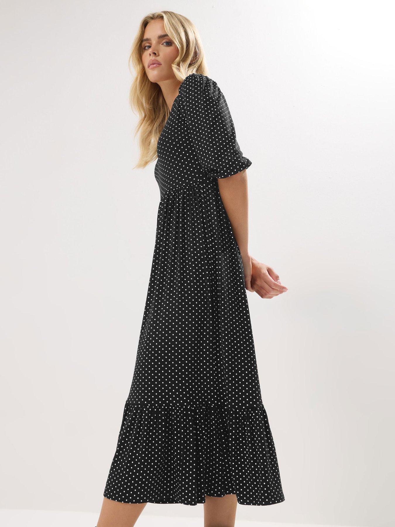 Image 3 of 4 of PixieGirl Petite Spot Short Sleeve Midi Dress - Black