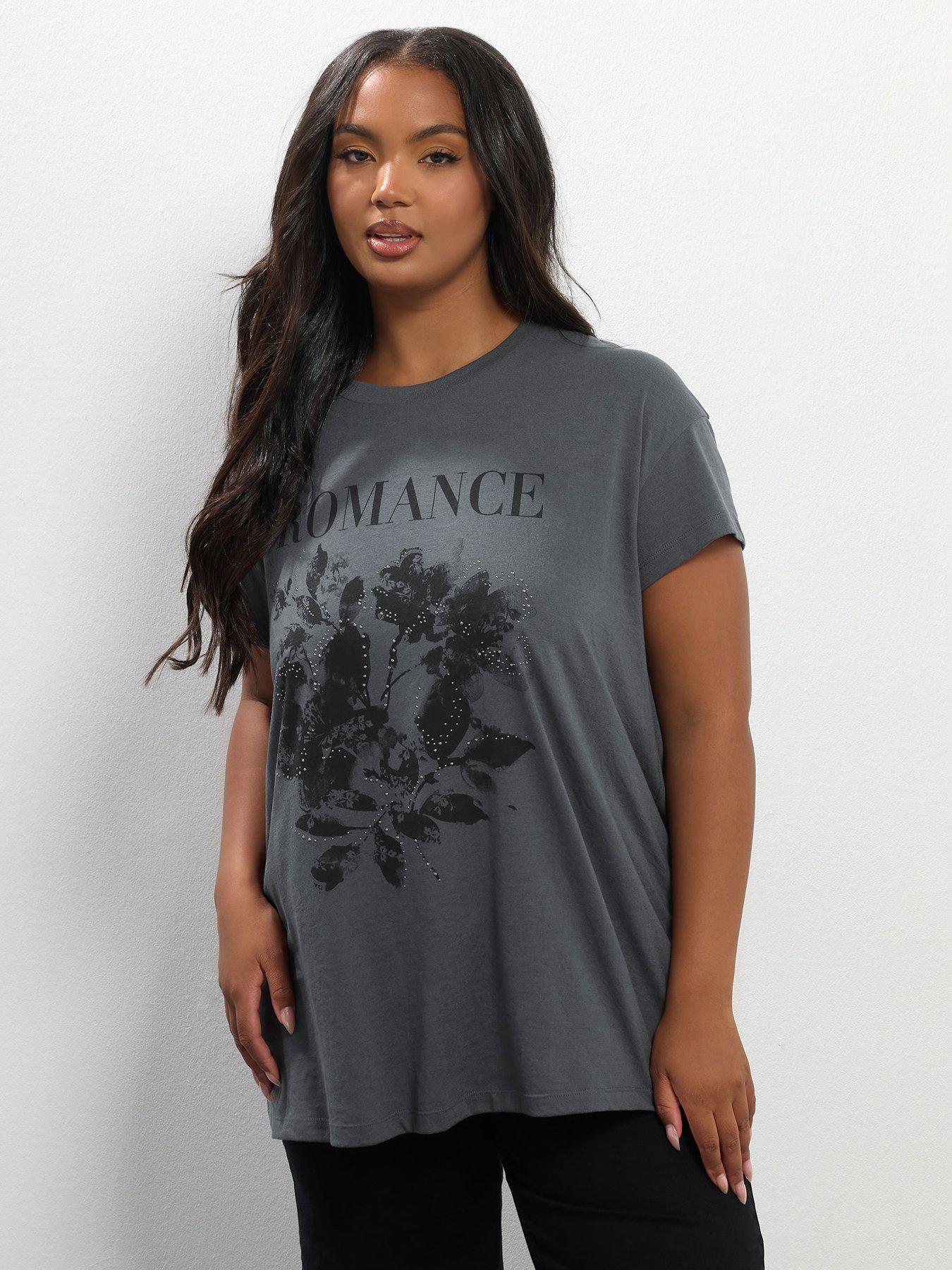Image 4 of 4 of Yours Curve Placement Print T-Shirt - Grey