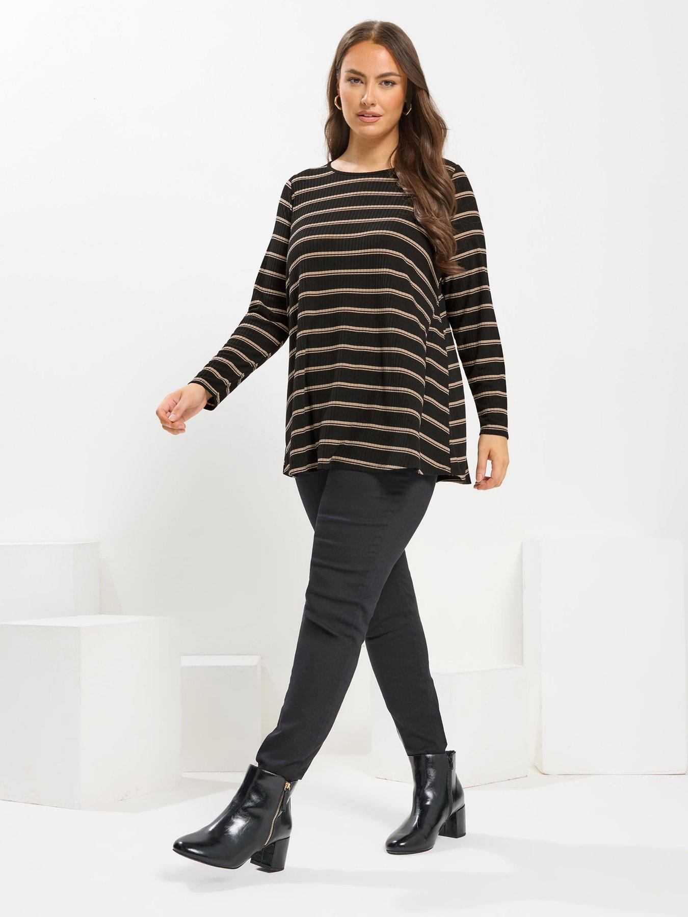  image of yours-curve-long-sleeve-rib-swing-t-shirt-black