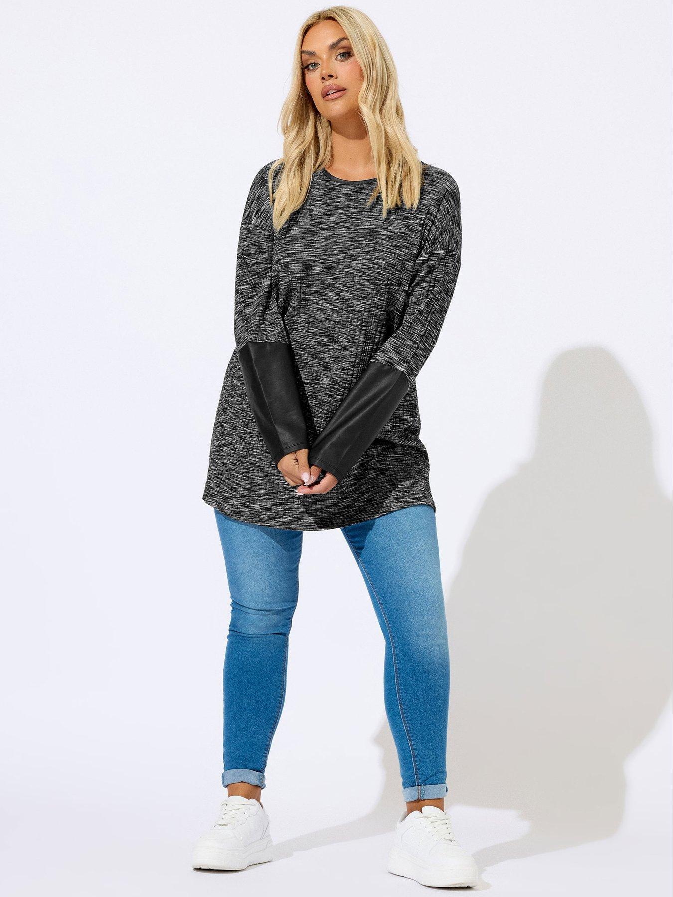 Image 3 of 4 of Yours Curve Faux Leather Detailed Top - Grey