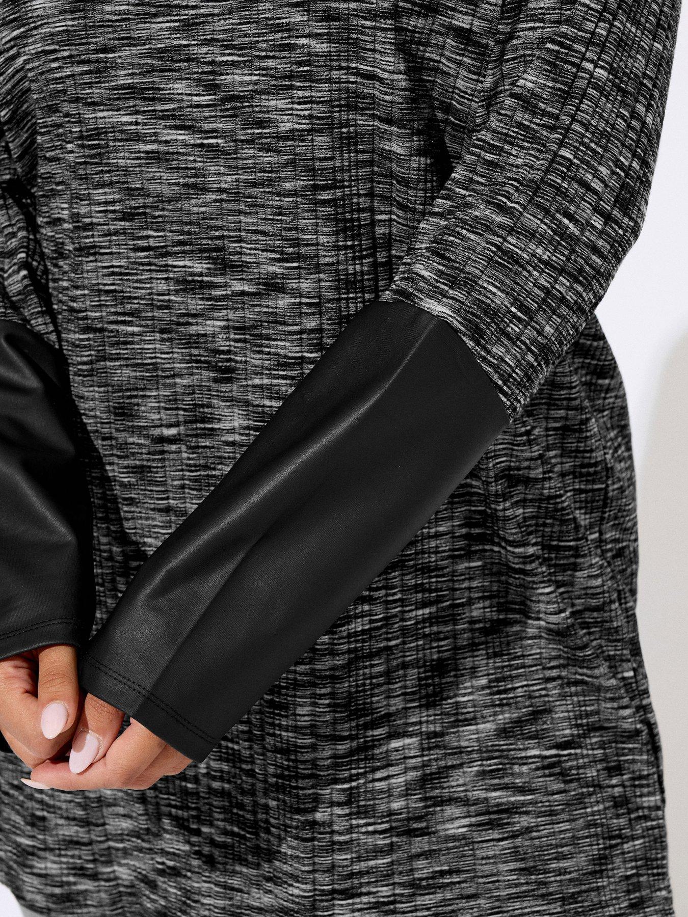 Image 4 of 4 of Yours Curve Faux Leather Detailed Top - Grey