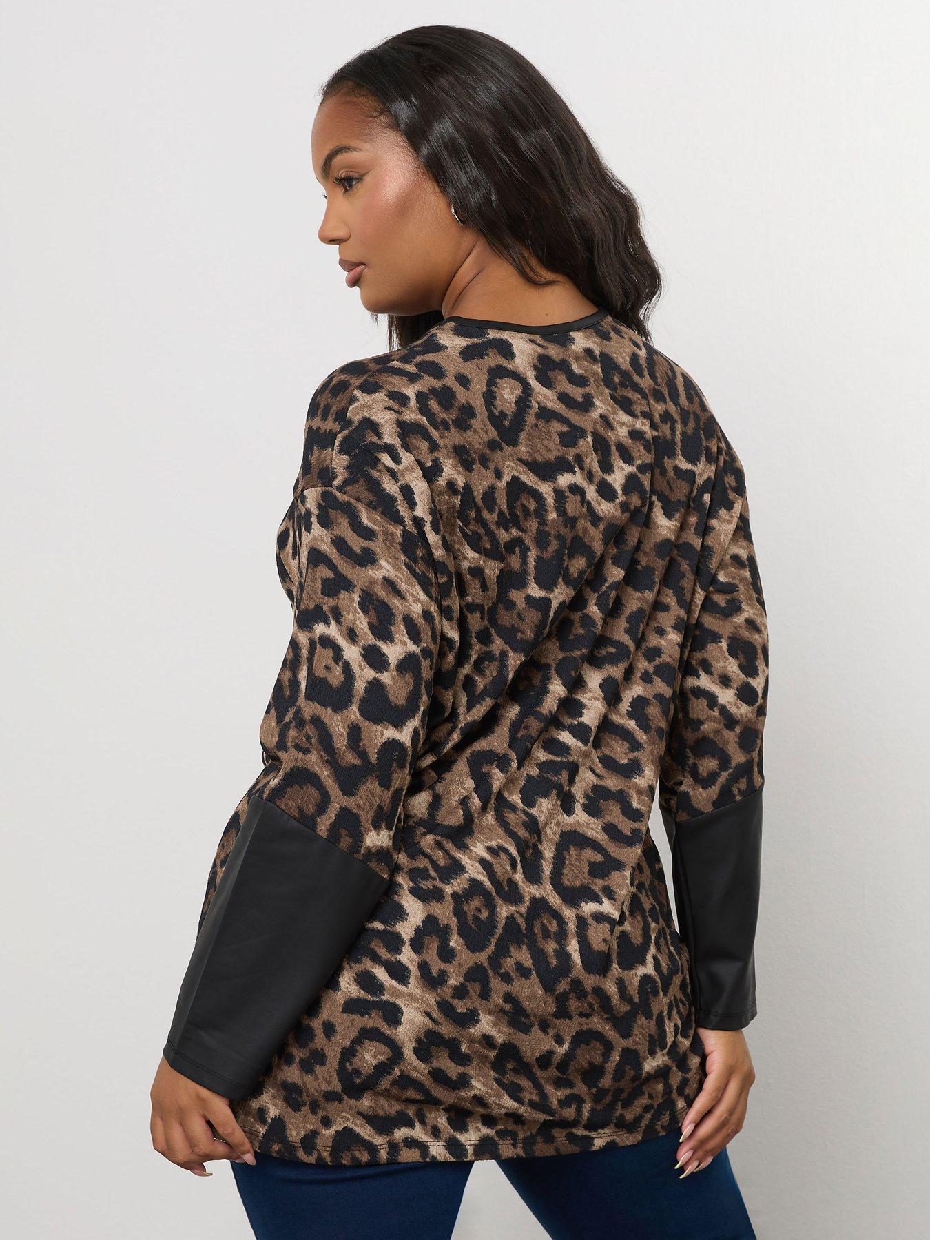Image 2 of 4 of Yours Curve Animal Print Sleeve Top - Brown