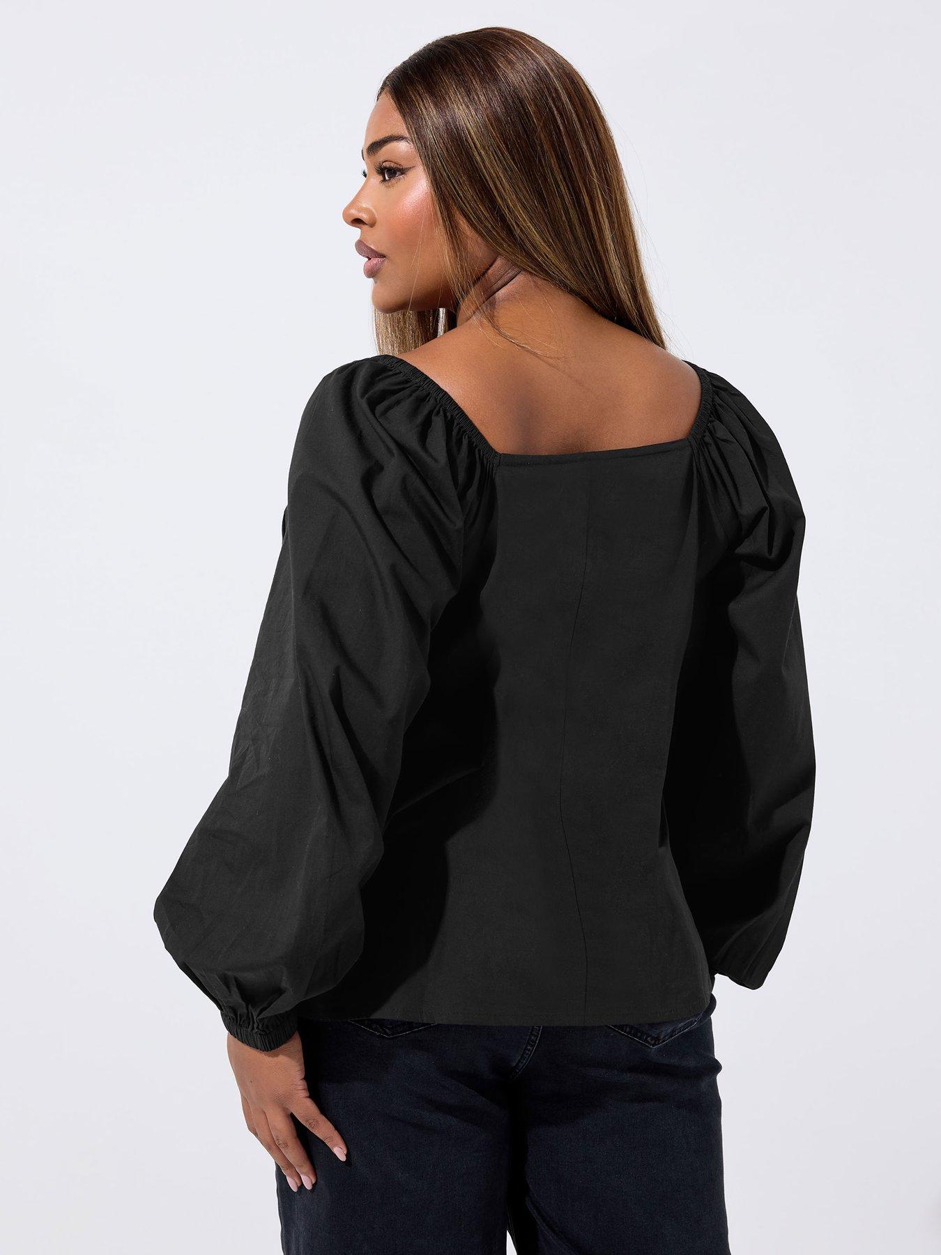 Image 2 of 4 of Yours Curve Poplin Bow Top - Black