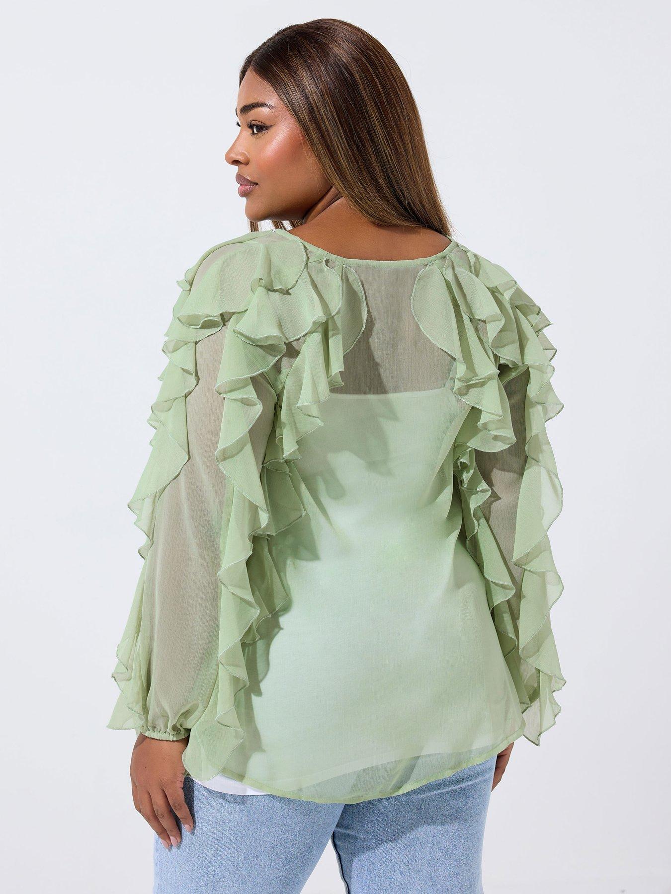 Image 2 of 4 of Yours Curve Frill Blouse - Green