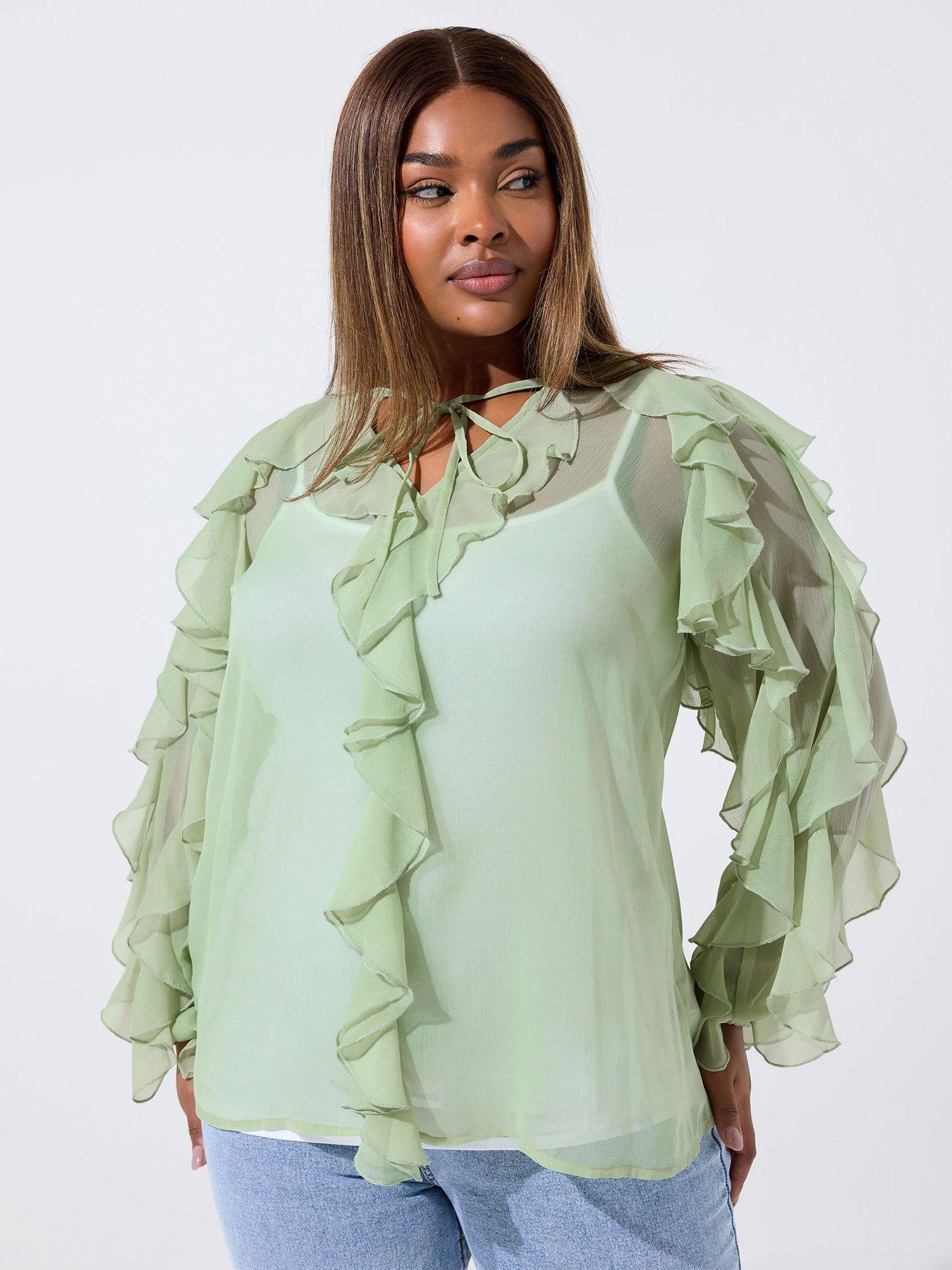 Image 3 of 4 of Yours Curve Frill Blouse - Green