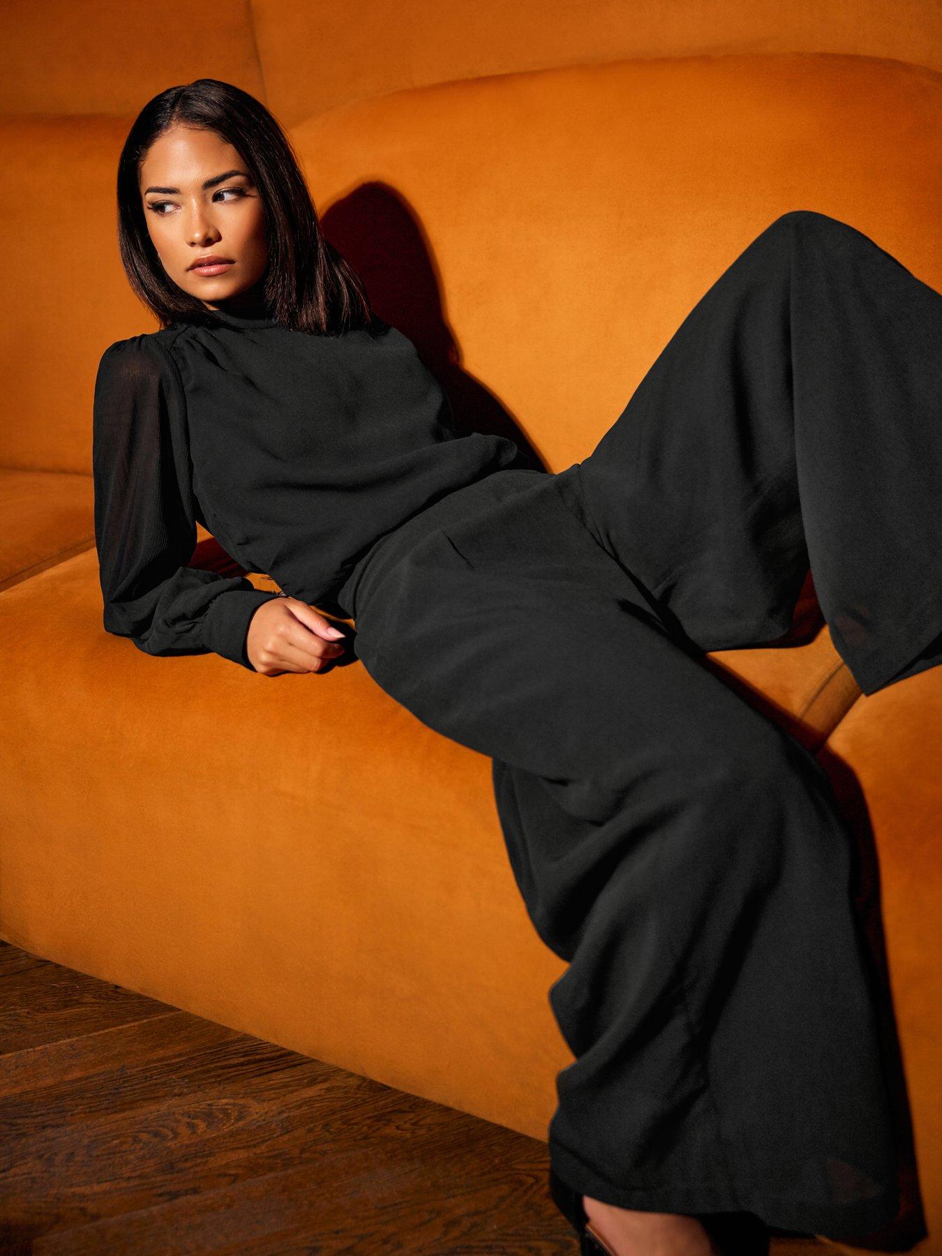 Image 1 of 4 of PixieGirl Petite Chiffon Palazzo Trouser - Black