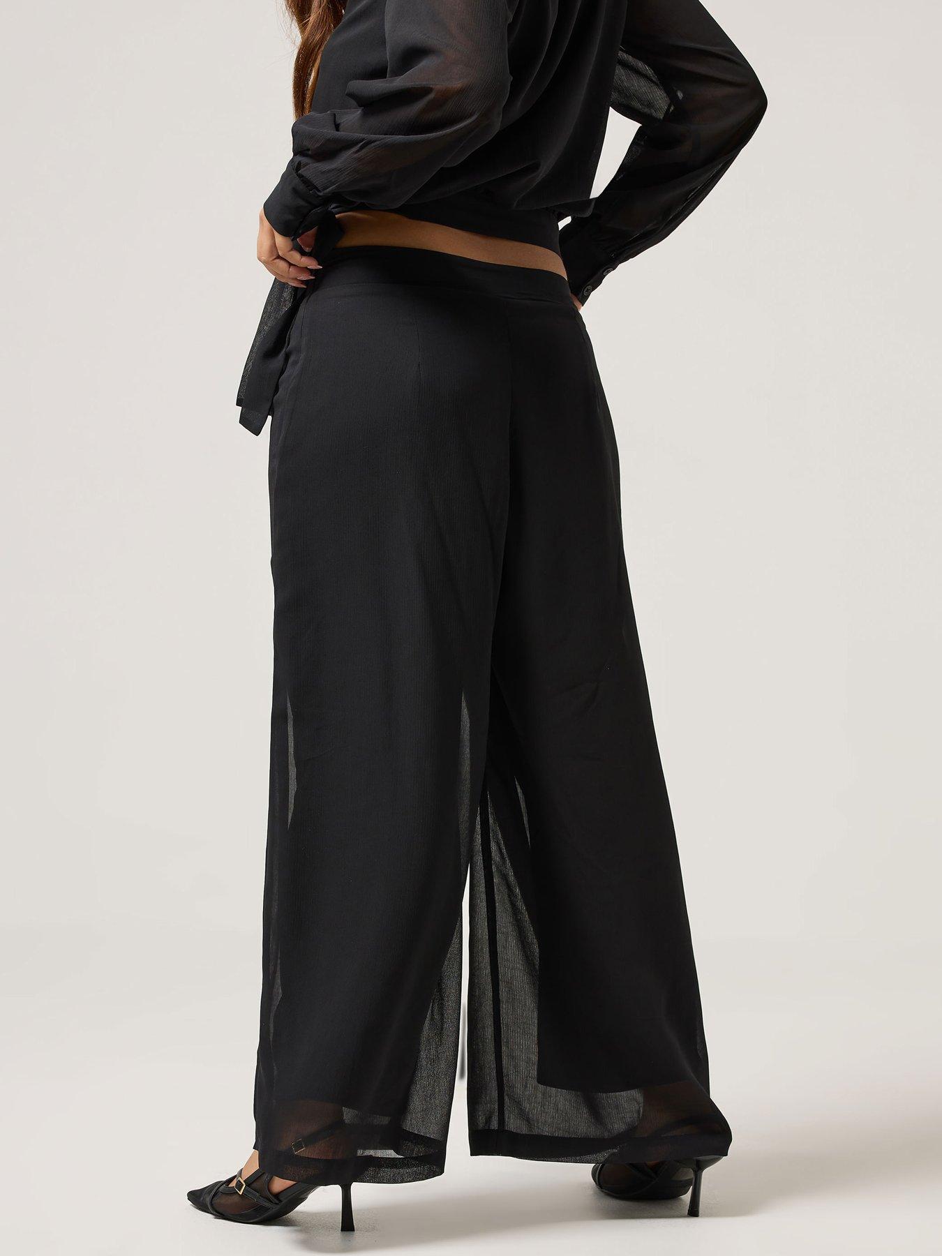 Image 2 of 4 of PixieGirl Petite Chiffon Palazzo Trouser - Black