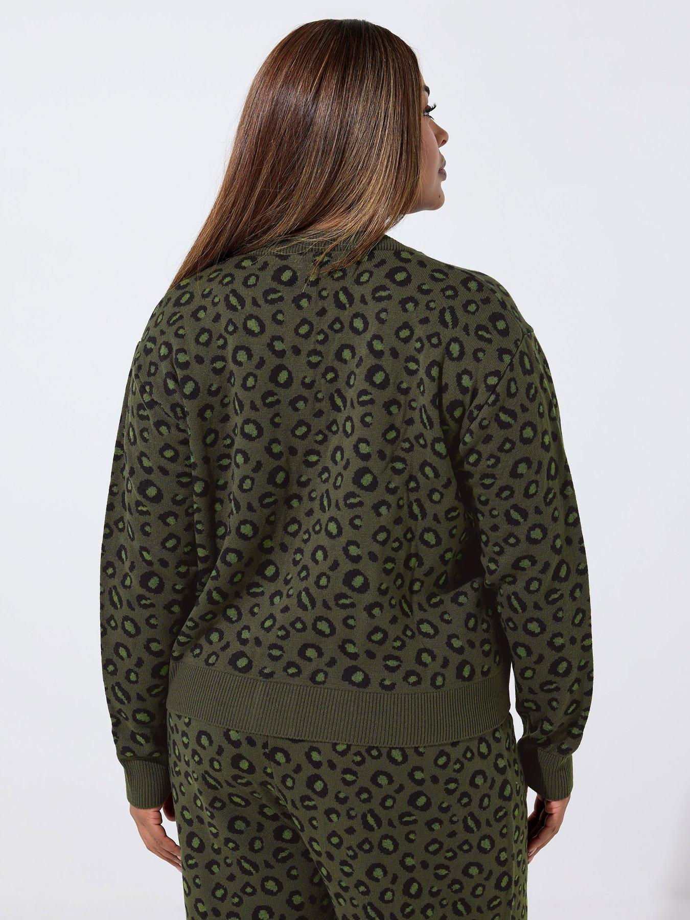 Image 2 of 4 of Yours Curve Leopard Knitted Cardigan - Green