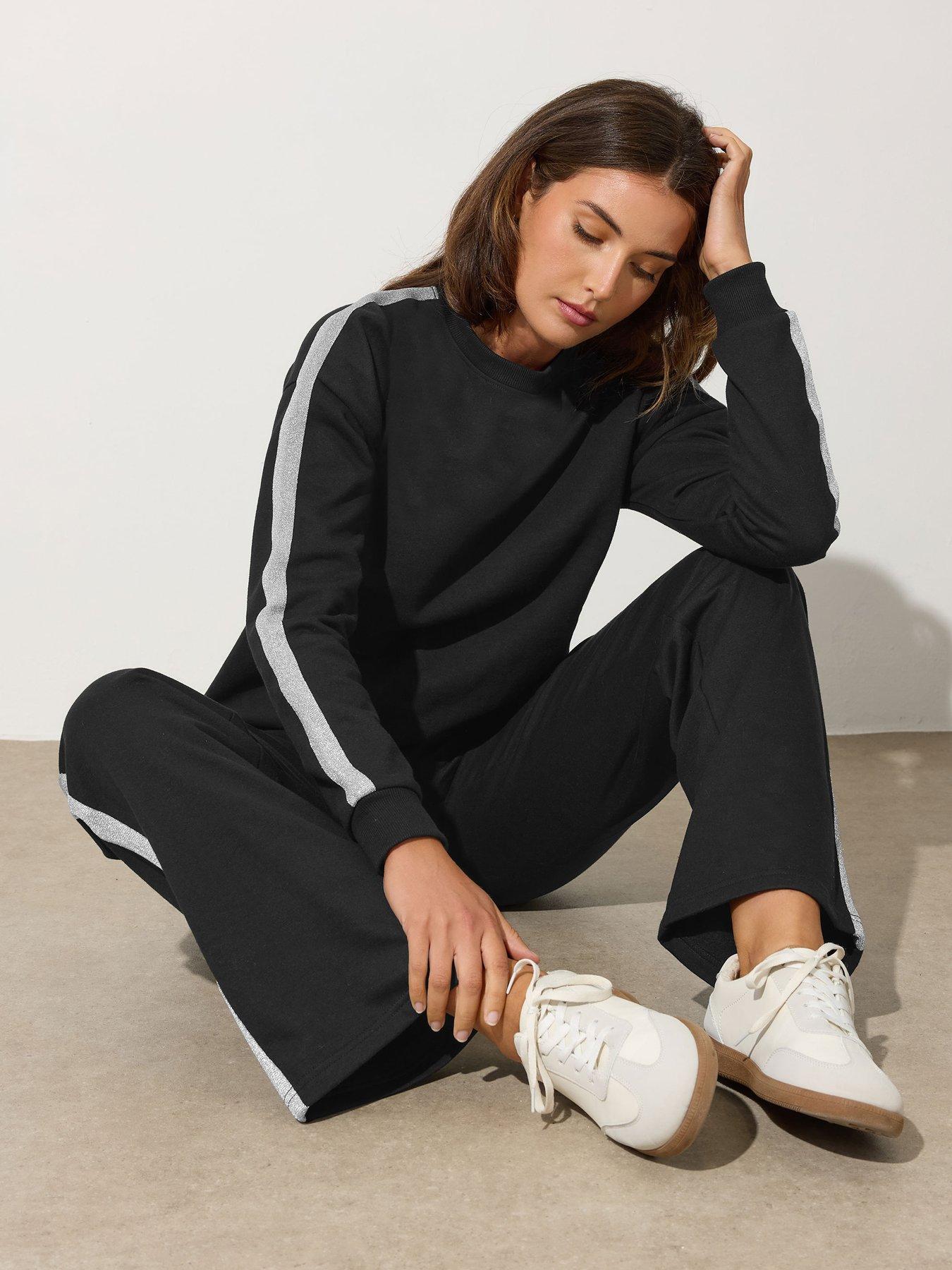 undefined Lurex Side Stripe Sweat - Black