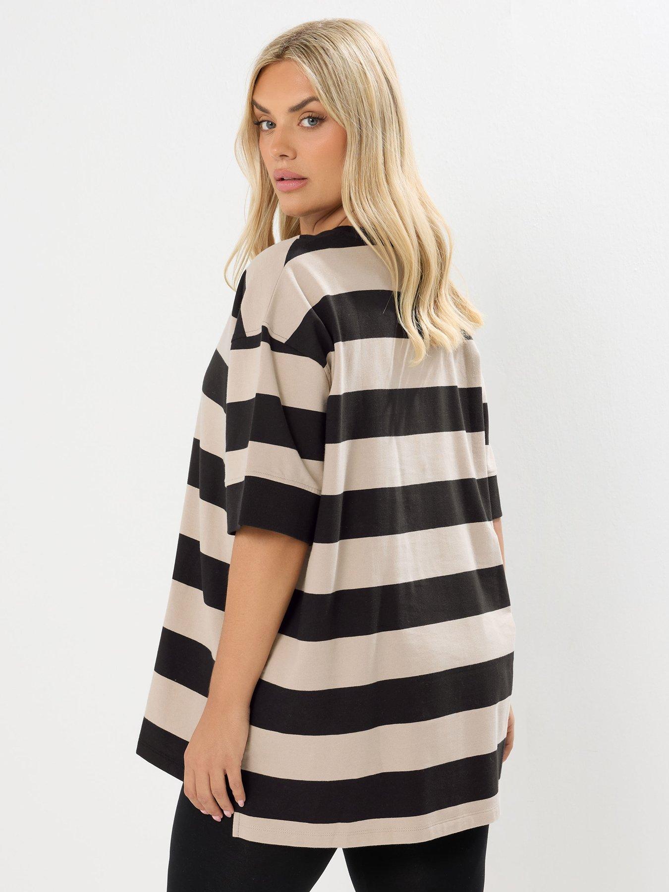 Image 2 of 5 of Yours Curve Ribbed Stripe T-Shirt - Black