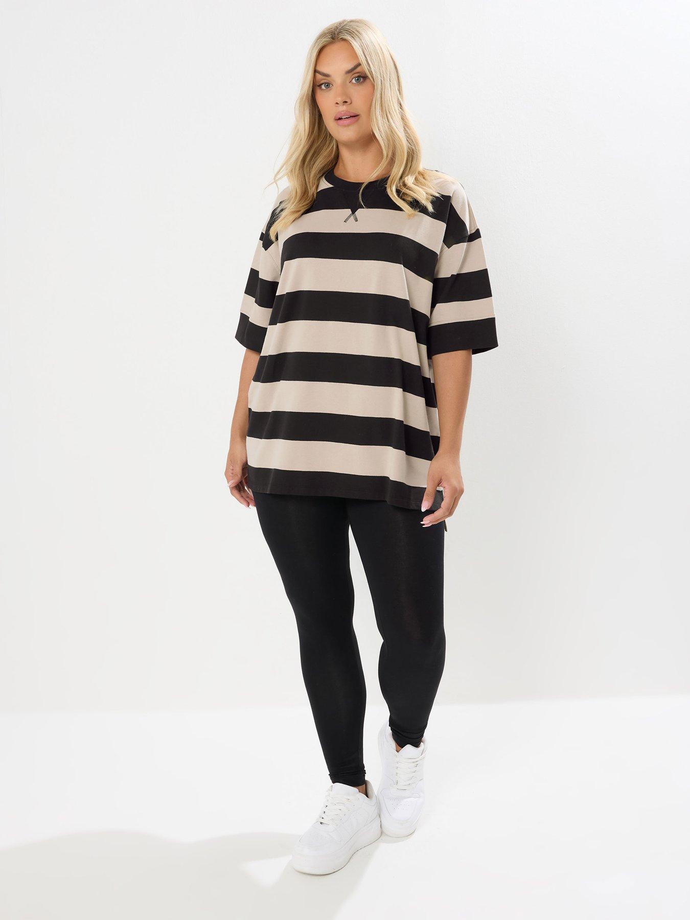 Image 3 of 5 of Yours Curve Ribbed Stripe T-Shirt - Black
