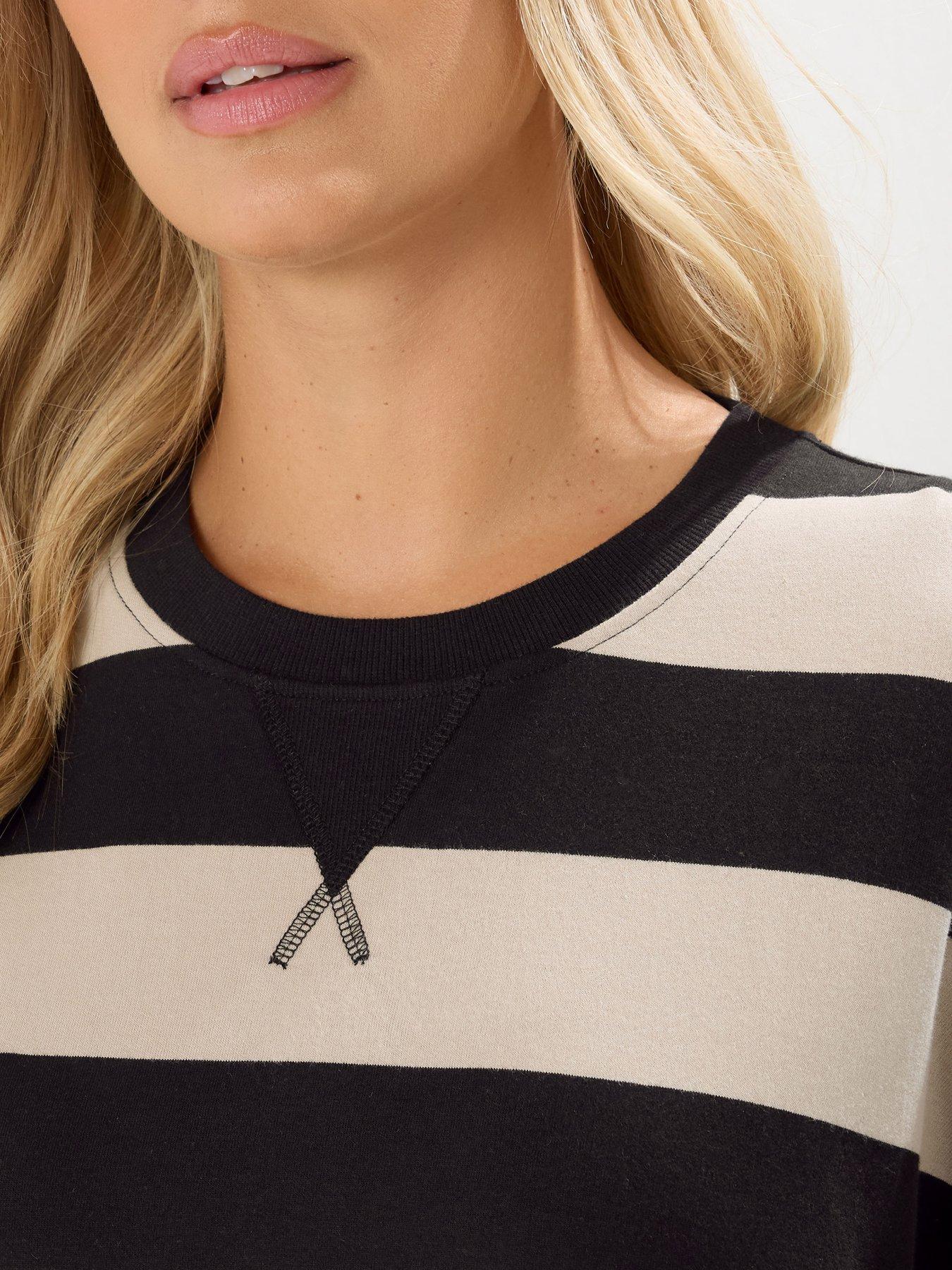 Image 4 of 5 of Yours Curve Ribbed Stripe T-Shirt - Black