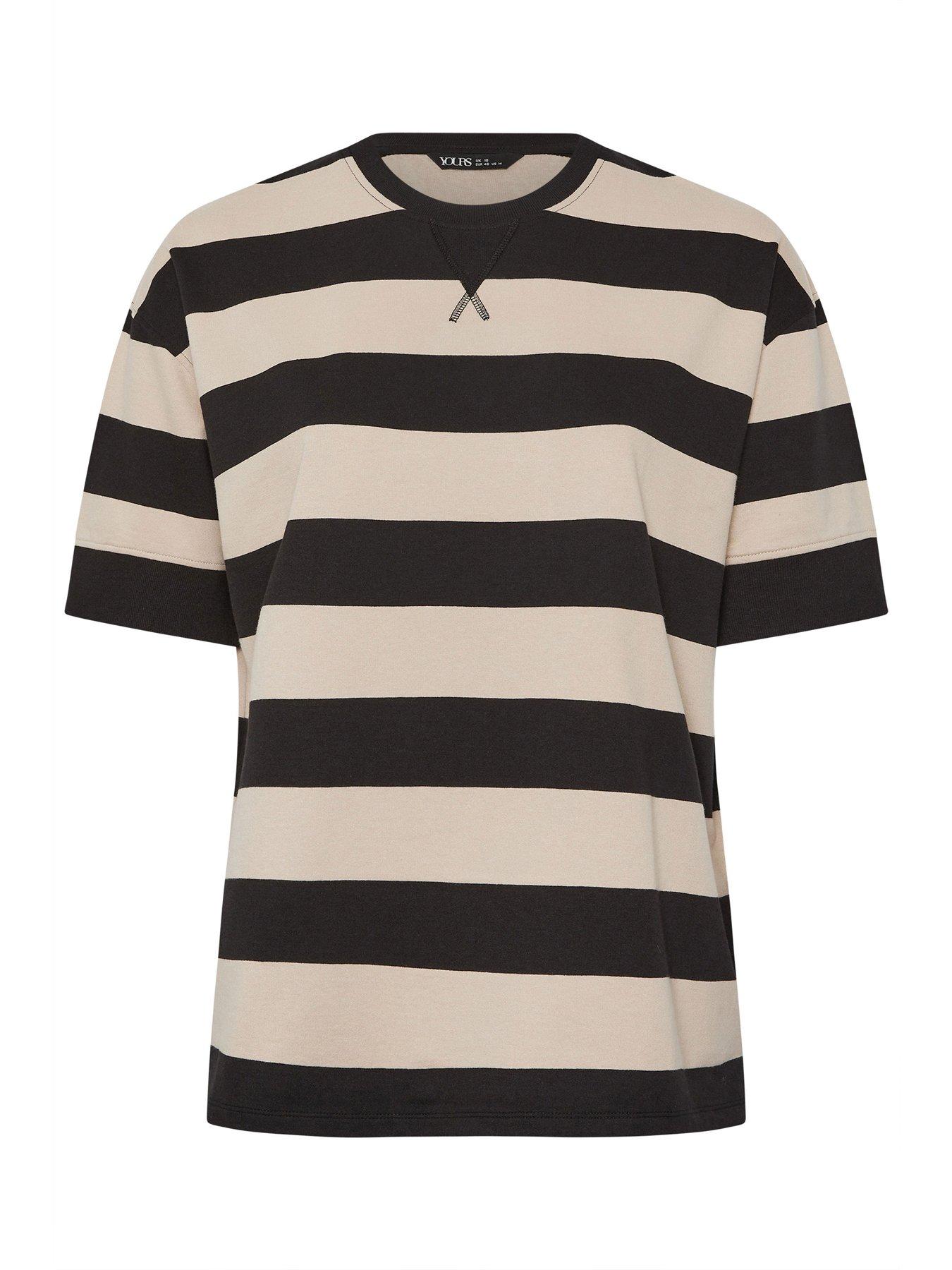 Image 5 of 5 of Yours Curve Ribbed Stripe T-Shirt - Black