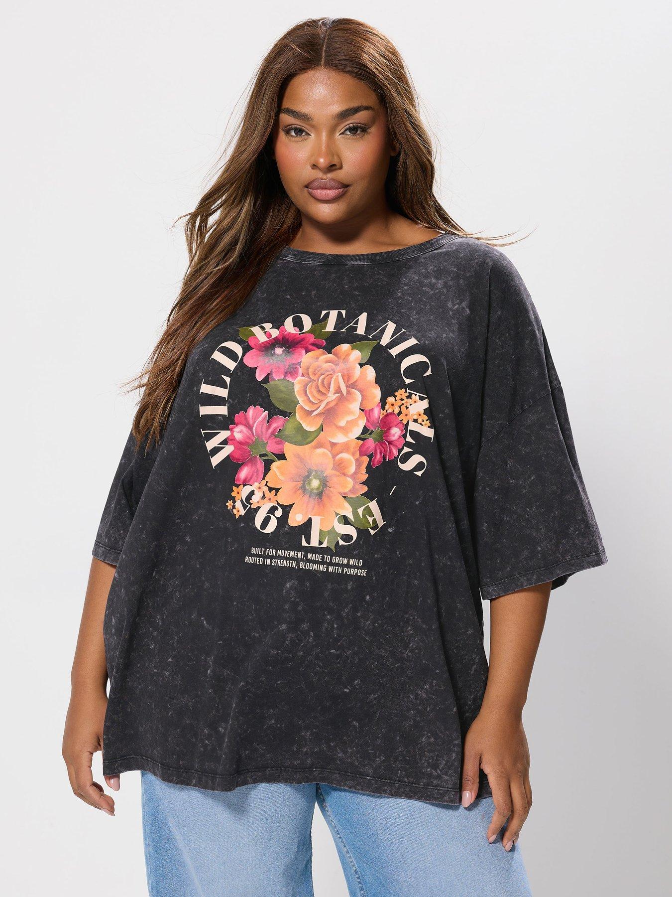 Image 1 of 4 of Yours Curve Oversized Boxy T-Shirt - Grey