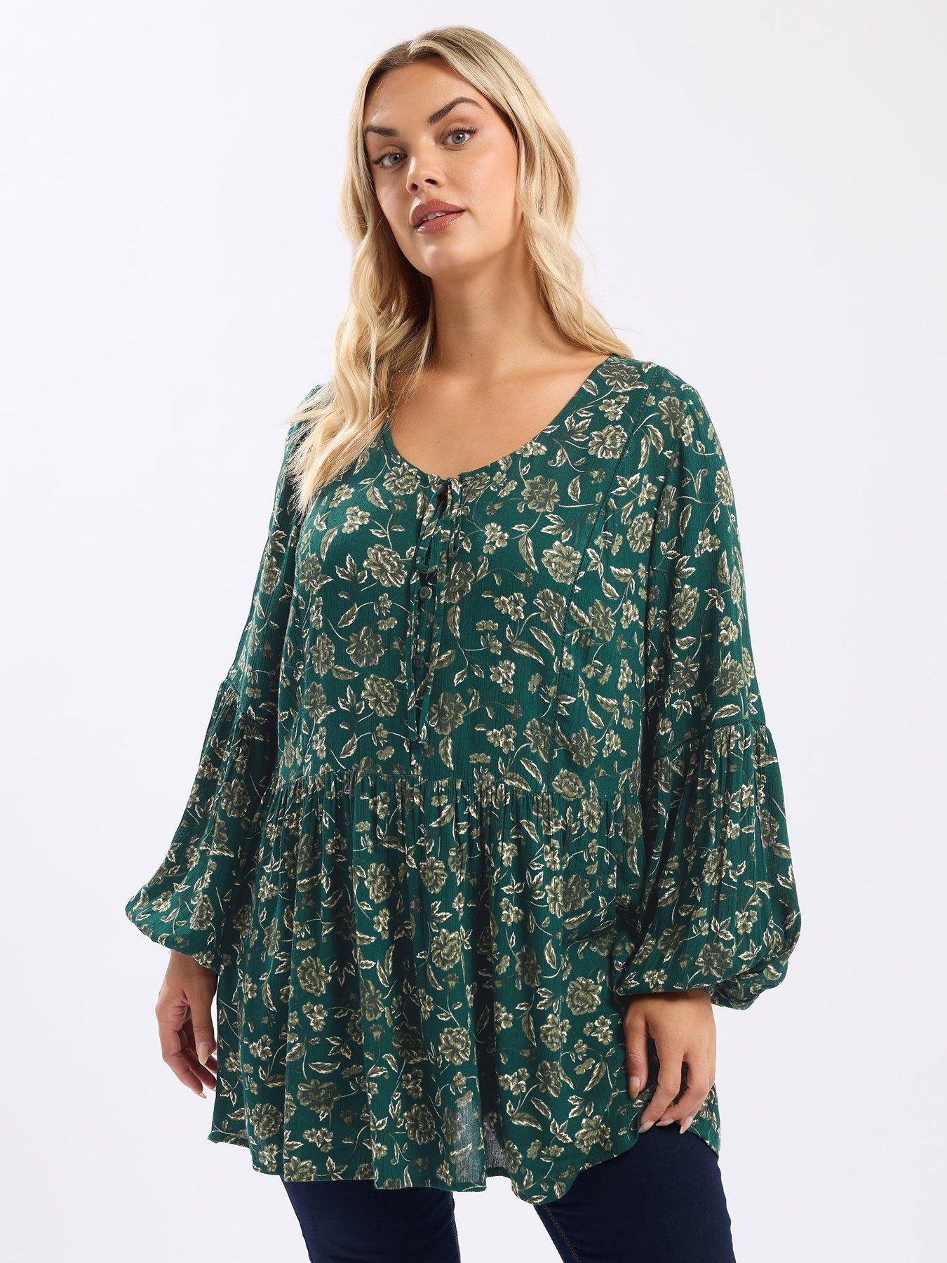 undefined Curve Tie Neck Blouse - Green