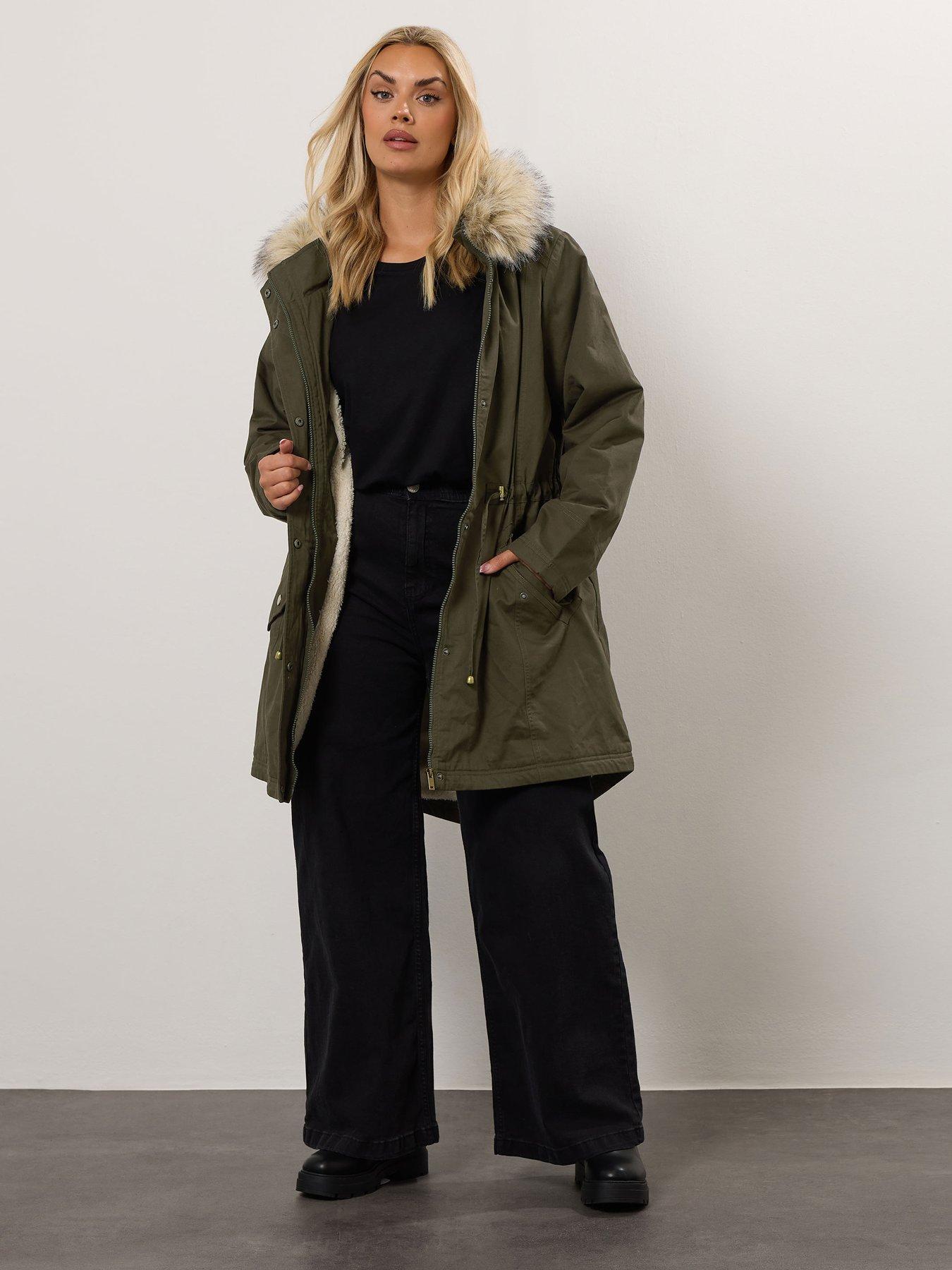 Image 3 of 4 of Yours Curve Fur Trim Parka - Green