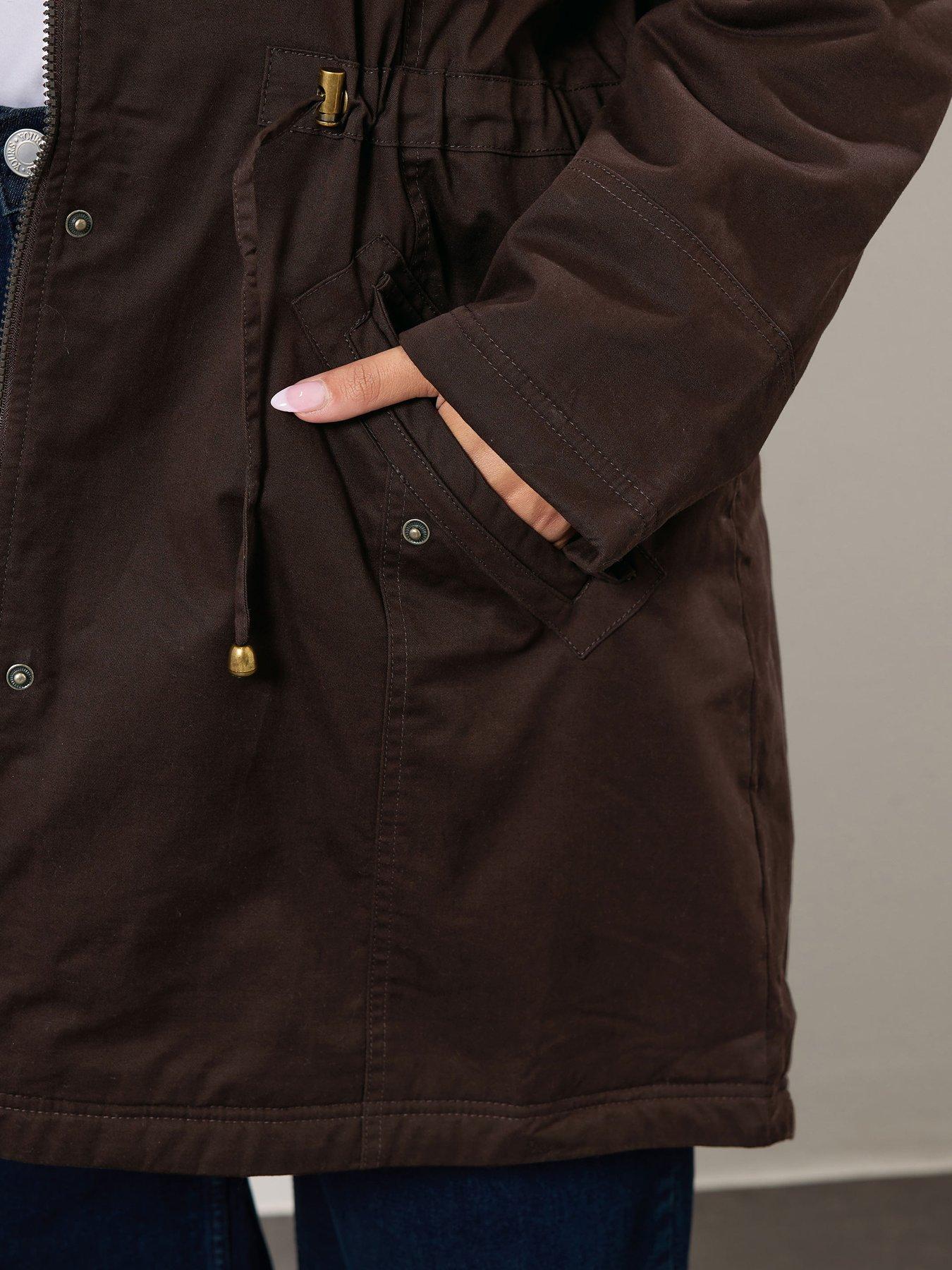 Image 5 of 6 of Yours Curve Fur Trim Parka - Brown