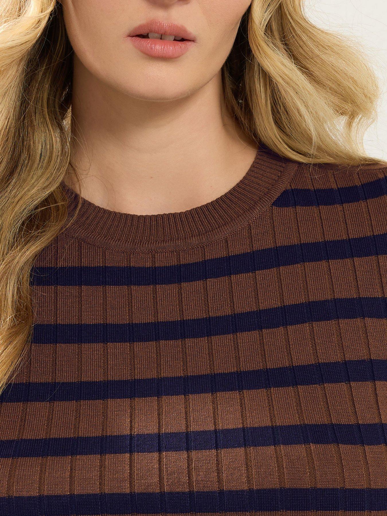 Image 4 of 4 of Long Tall Sally Stripe Rib Jumper - Brown