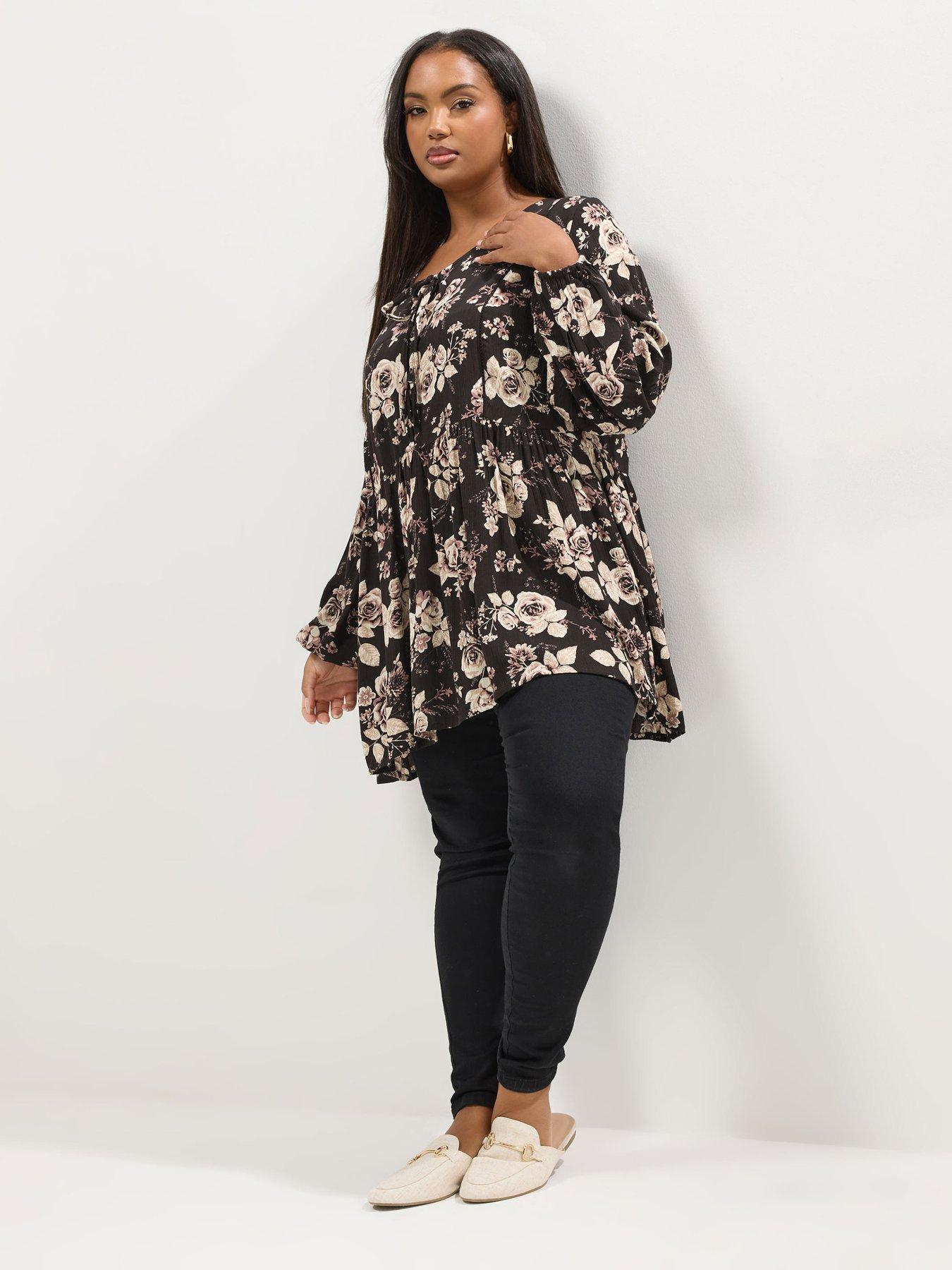 Image 3 of 4 of Yours Curve Tie Neck Blouse - Black