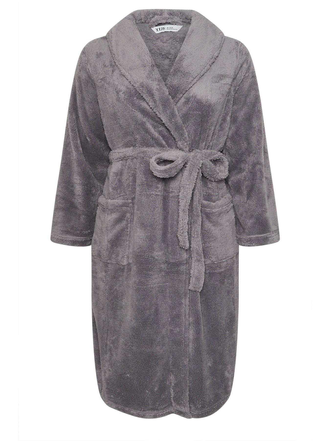 Image 5 of 5 of Yours Curve Fluffy Shawl Collar Robe - Grey