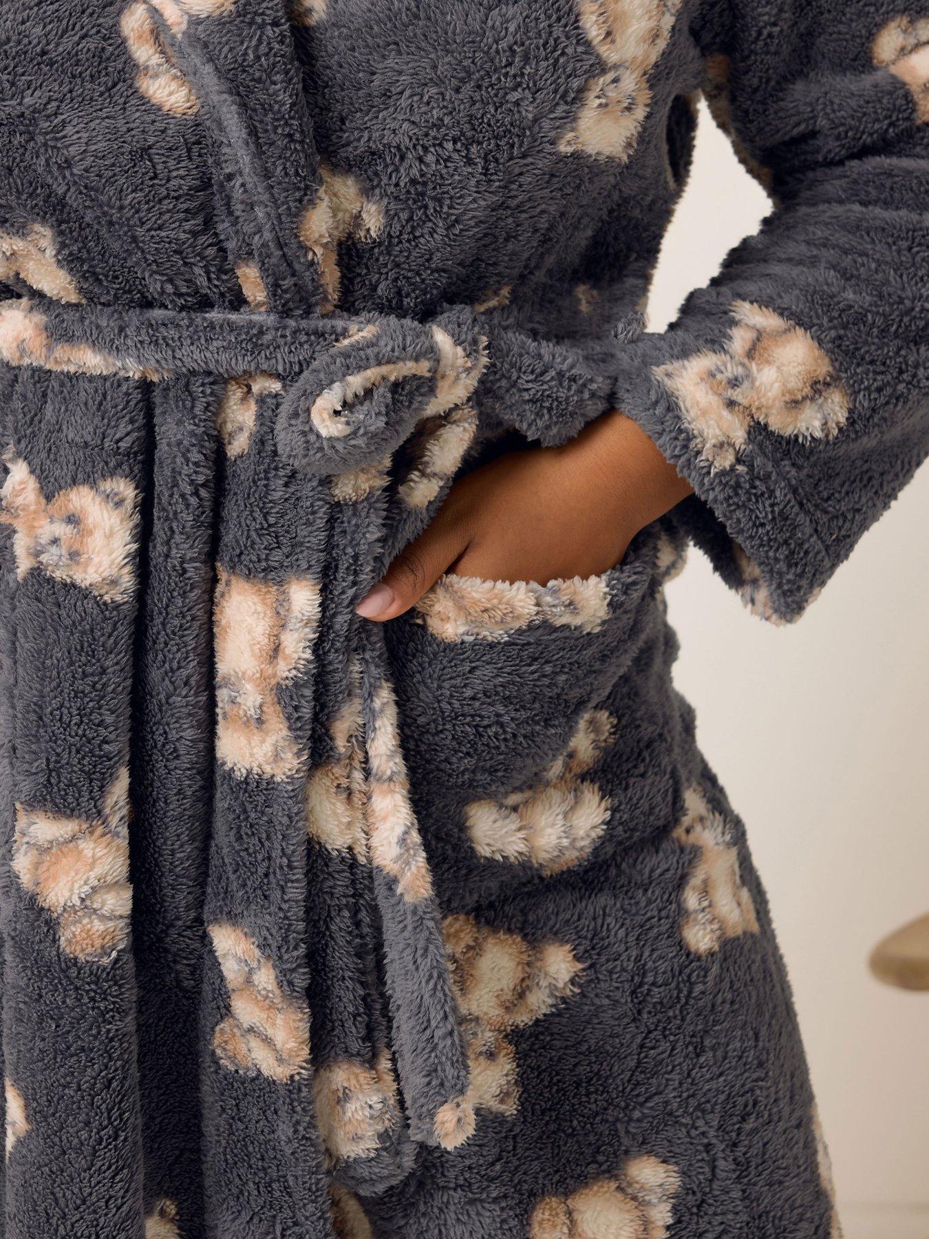Image 4 of 5 of Yours Curve Fluffy Teddy Shawl Collar Robe - Grey