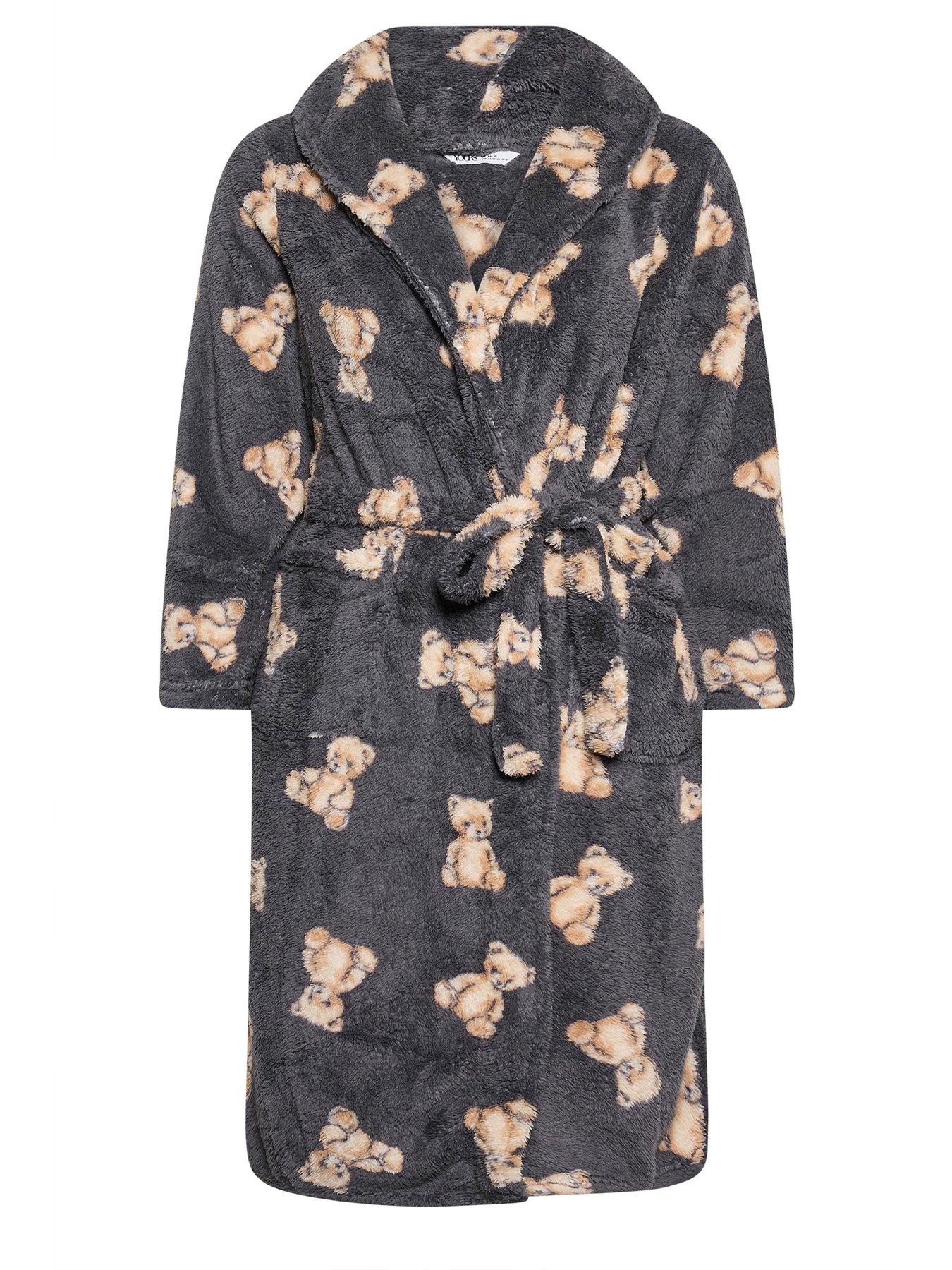 Image 5 of 5 of Yours Curve Fluffy Teddy Shawl Collar Robe - Grey