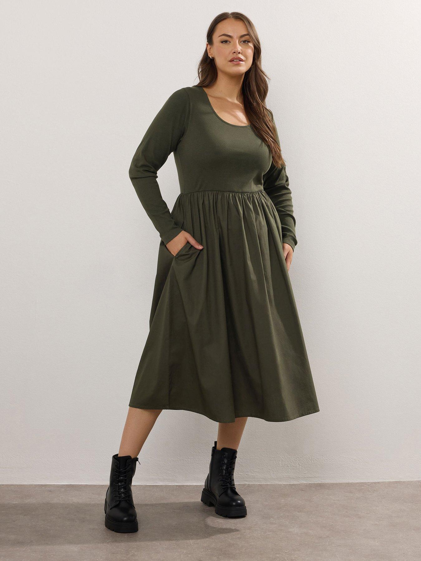 undefined Curve Rib Midaxi Dress - Green