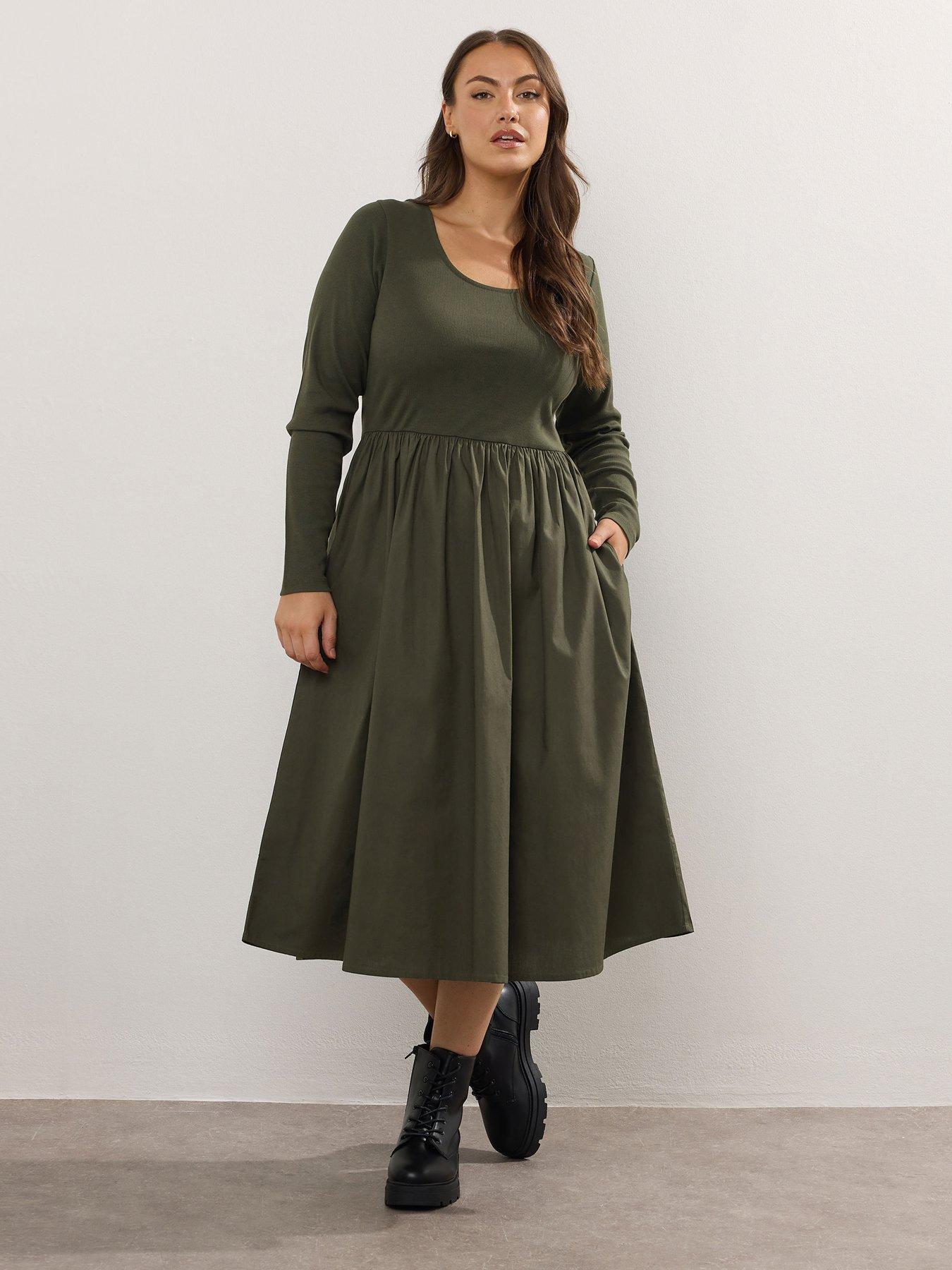 Image 3 of 5 of Yours Curve Rib Midaxi Dress - Green