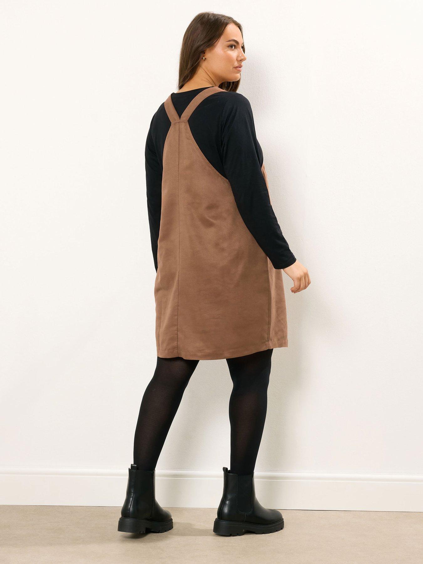 image of yours-curve-suede-pinafore-dress-brown