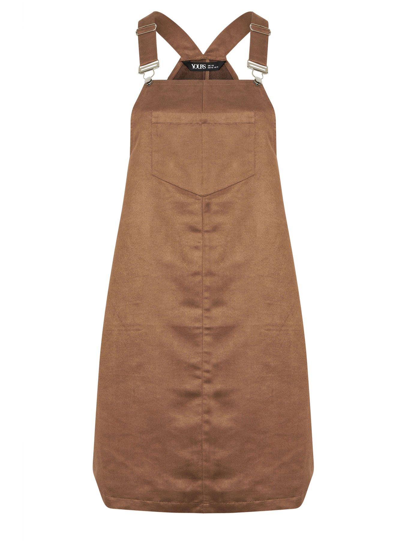  image of yours-curve-suede-pinafore-dress-brown