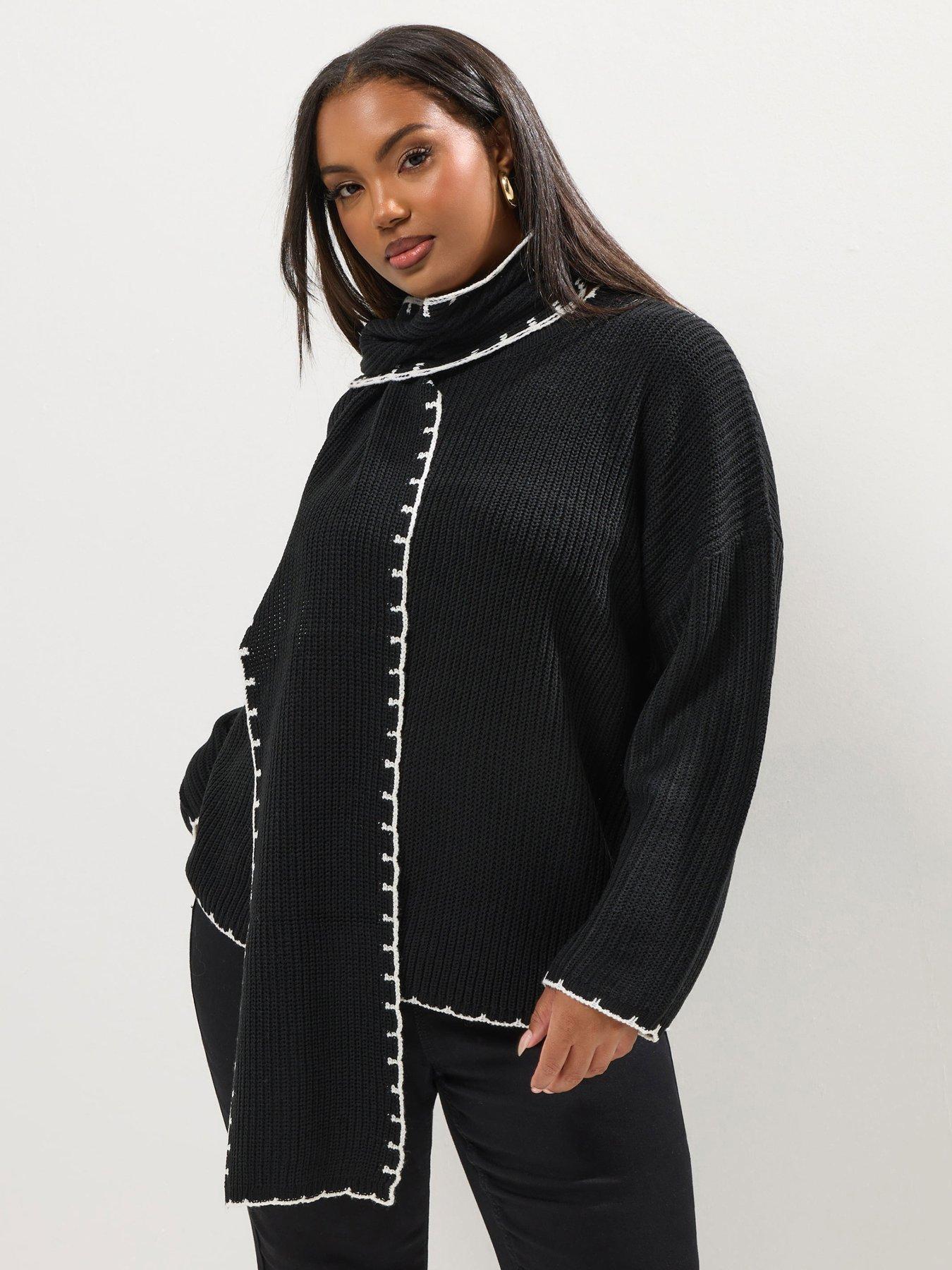 undefined Curve Blanket Stitch Jumper With Scarf - Black