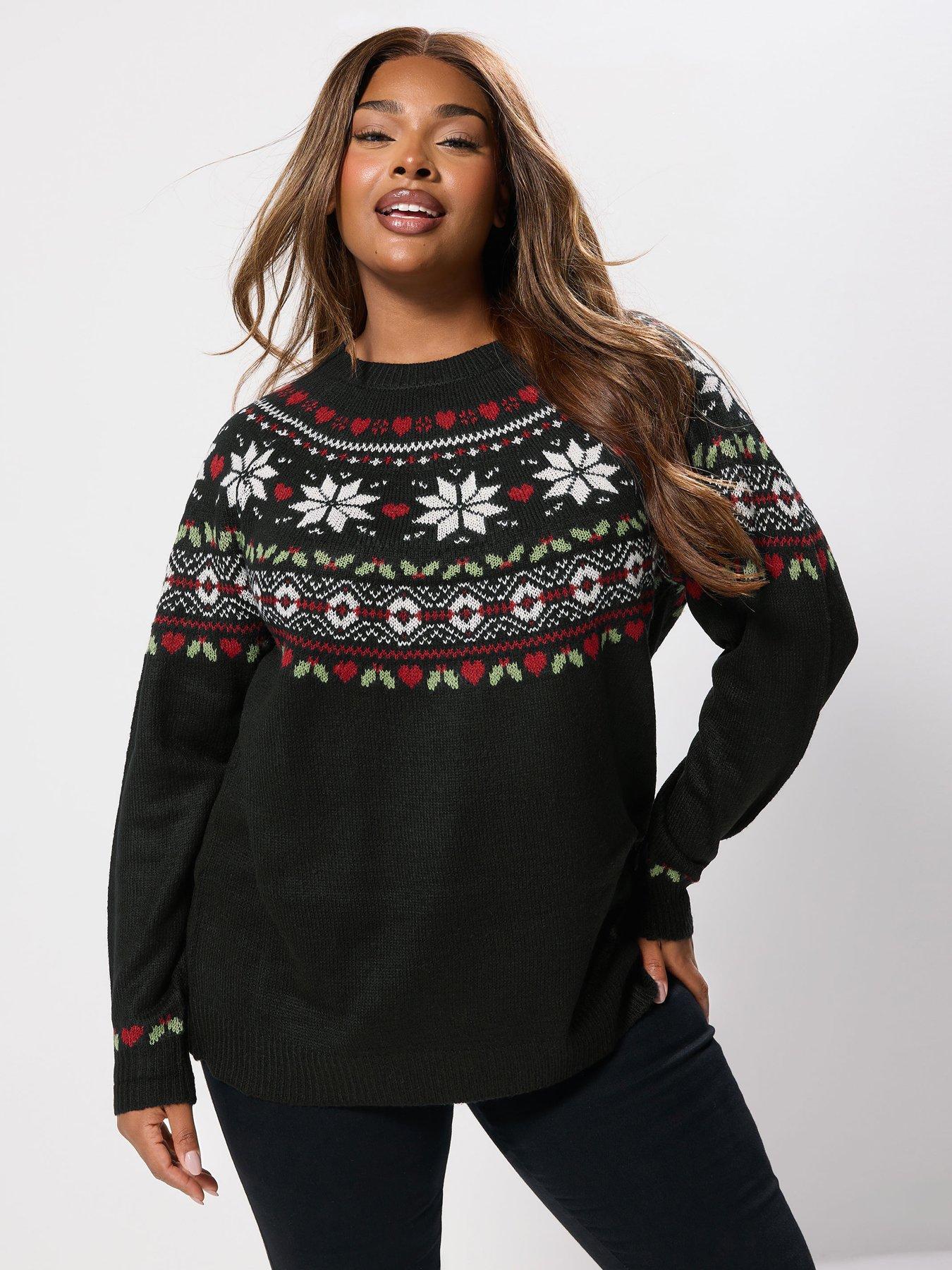  image of yours-curve-novelty-fair-isle-jumper-black