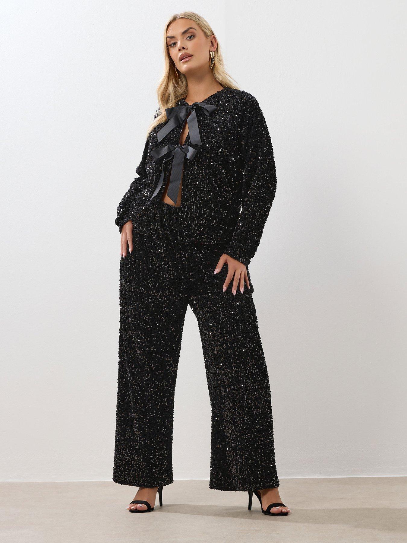 yours-curve-sequin-wide-leg-trouser-black
