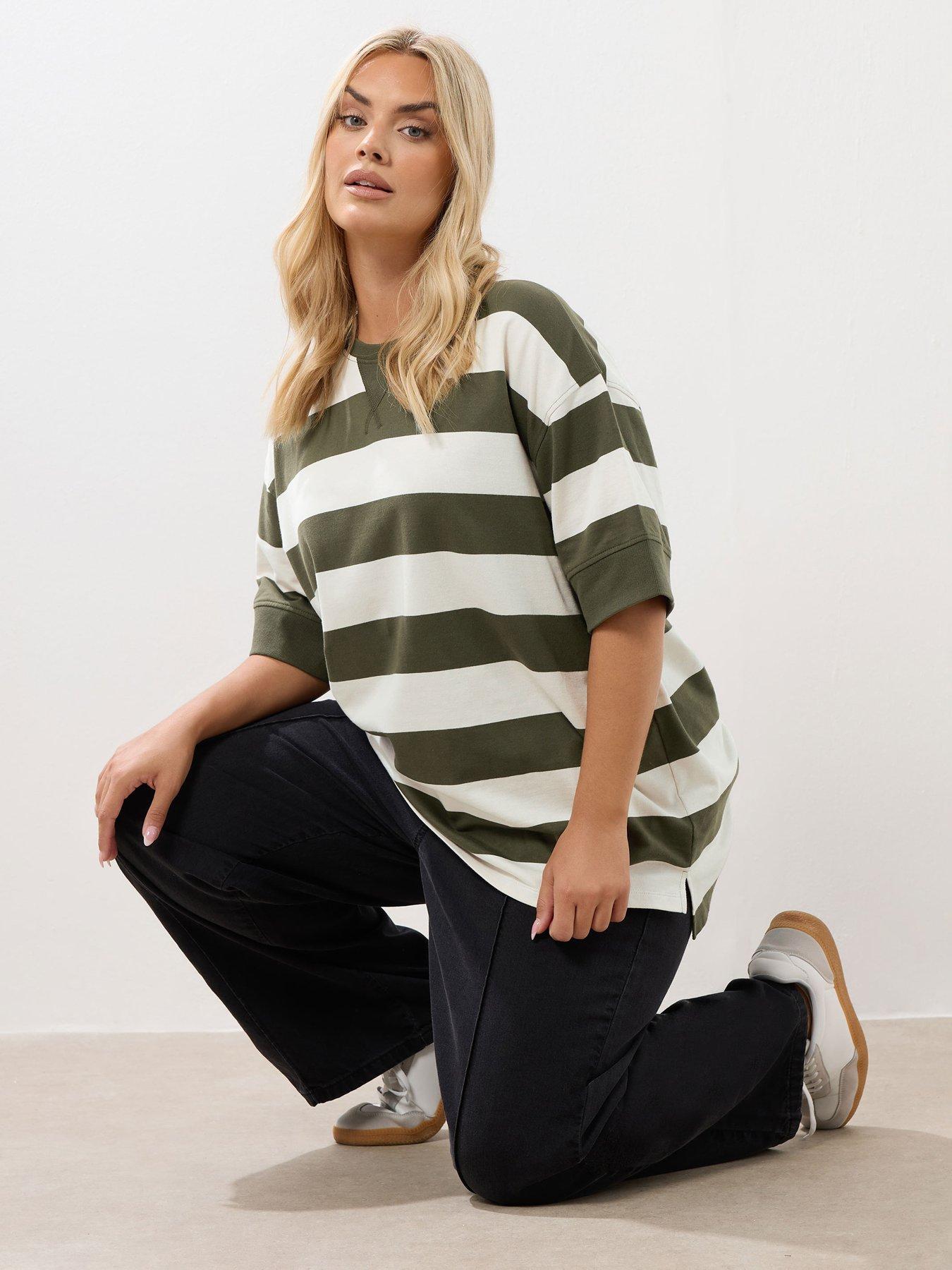 undefined Curve Ribbed Stripe T-Shirt - Green