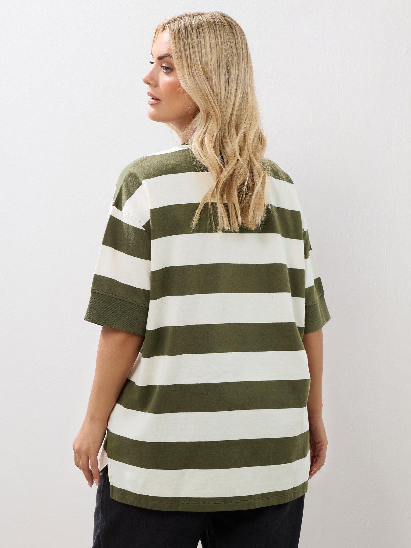 Image 2 of 5 of Yours Curve Ribbed Stripe T-Shirt - Green