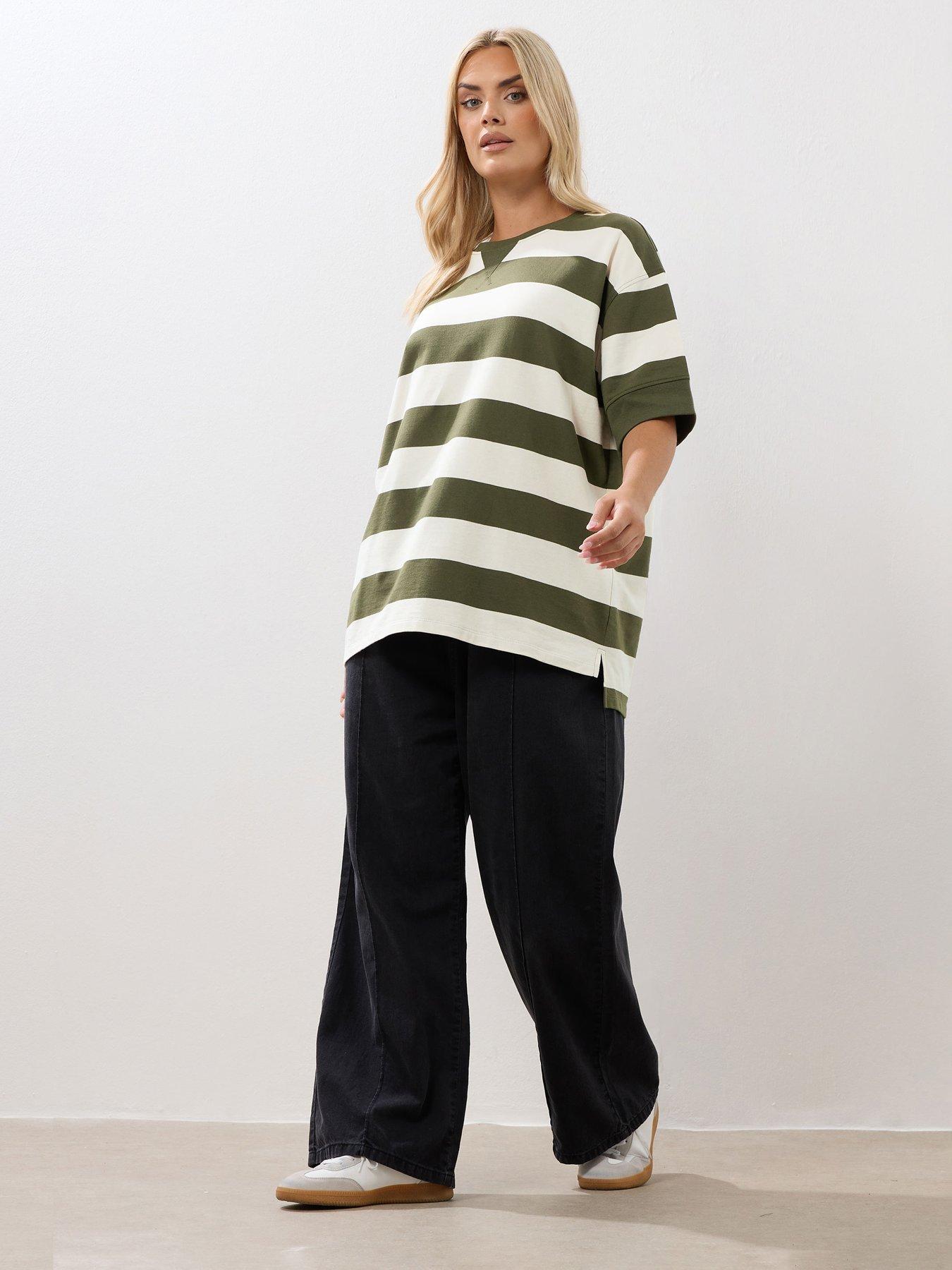 Image 3 of 5 of Yours Curve Ribbed Stripe T-Shirt - Green