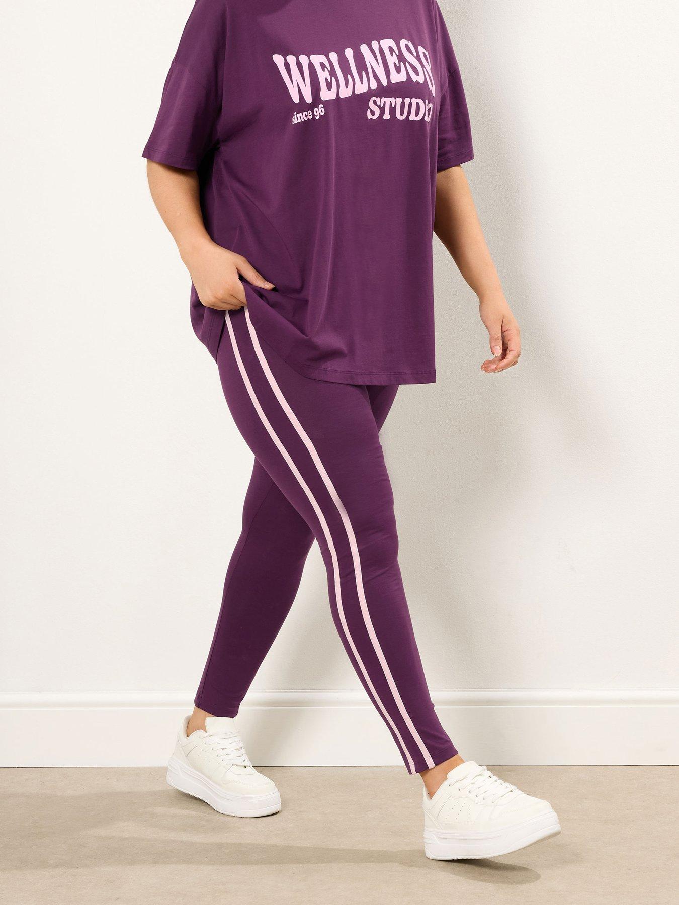 undefined Curve Side Stripe Leggings - Burgundy