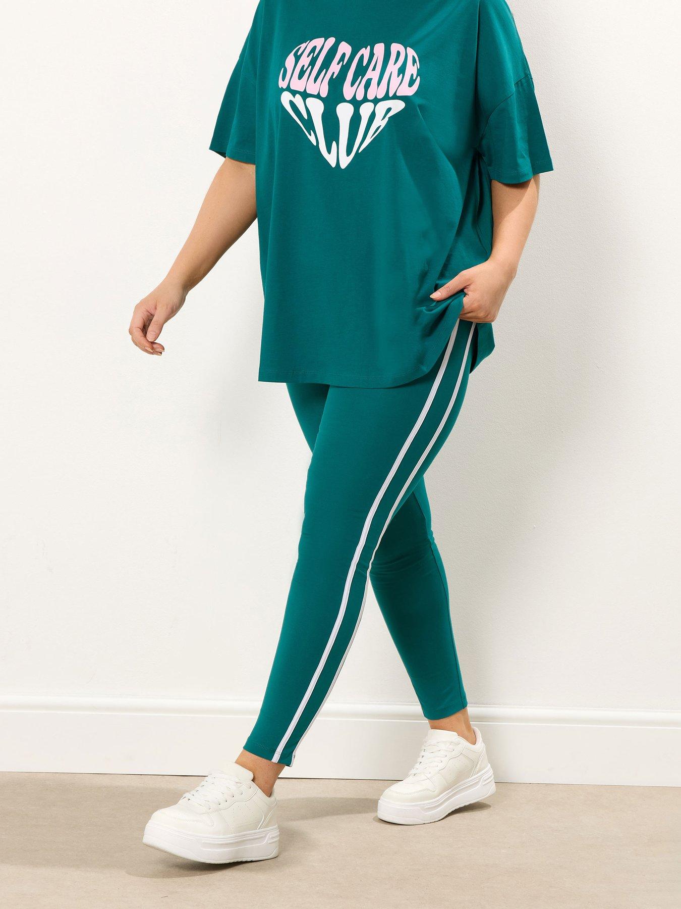 Image 1 of 4 of Yours Curve Teal Side Stripe Legging - Green